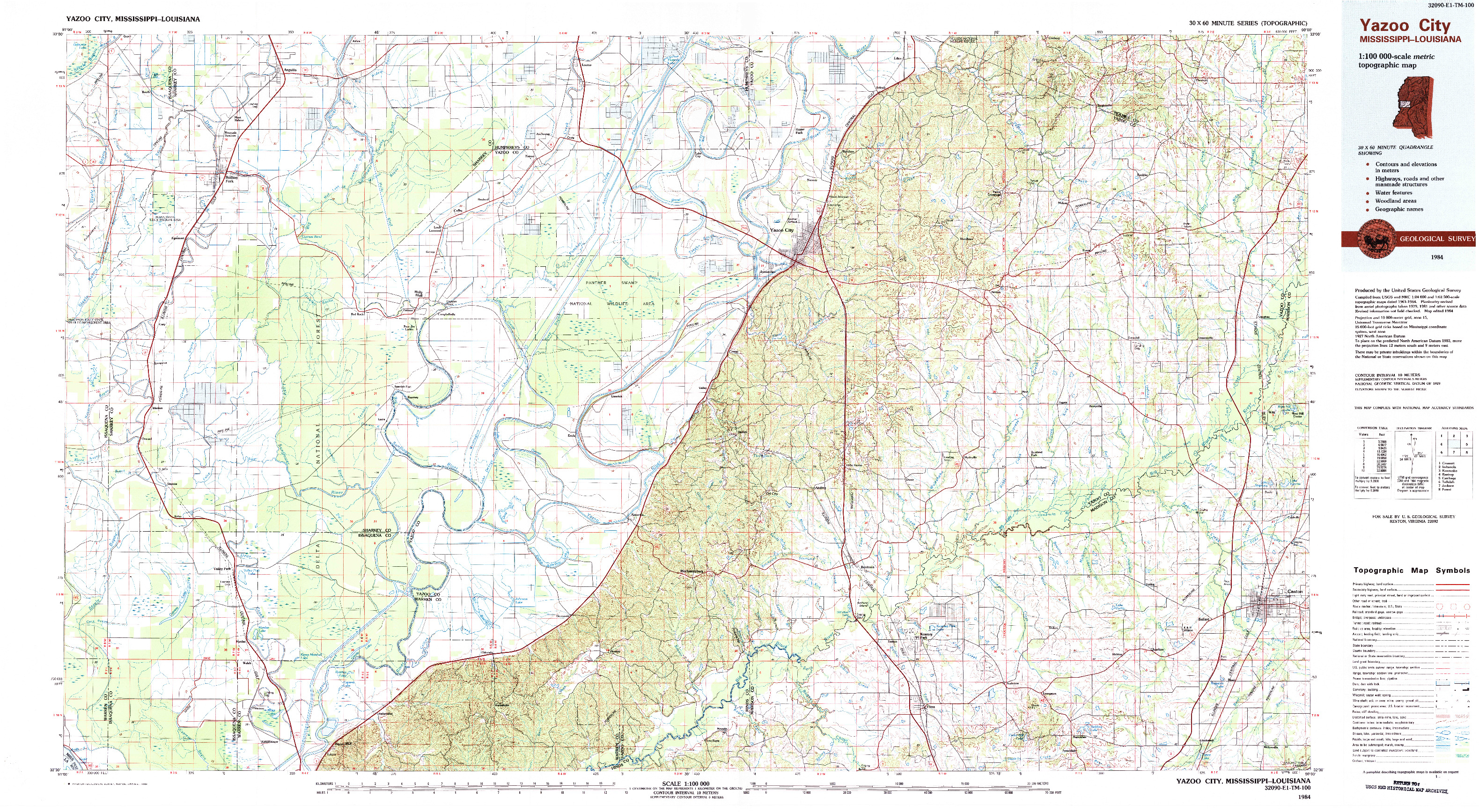 USGS 1:100000-SCALE QUADRANGLE FOR YAZOO CITY, MS 1984