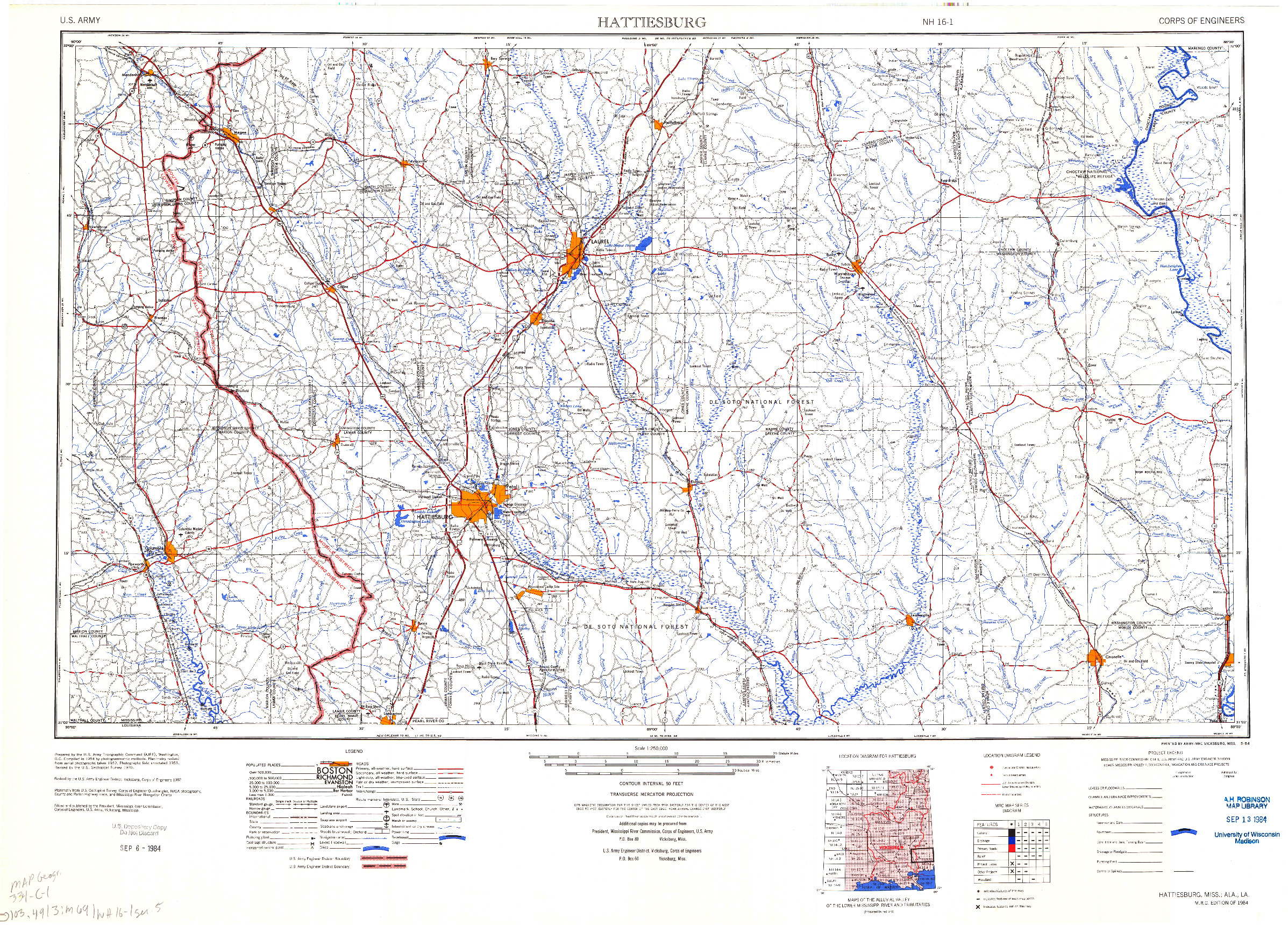 USGS 1:250000-SCALE QUADRANGLE FOR HATTIESBURG, MS 1984