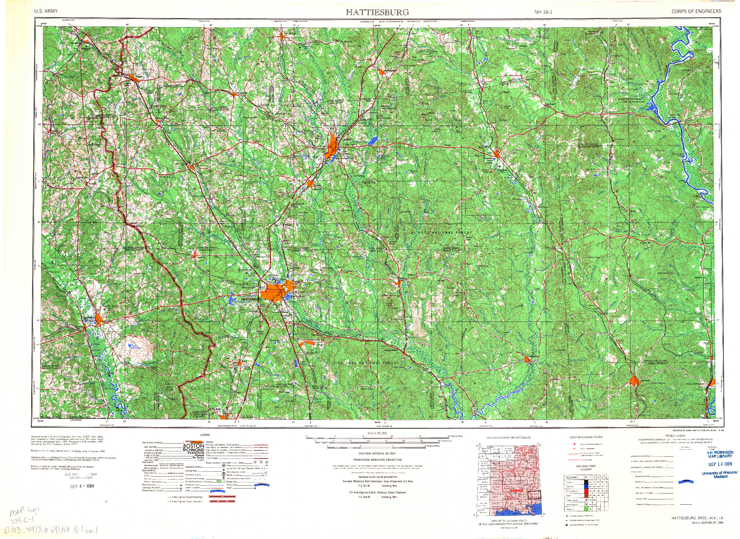 USGS 1:250000-SCALE QUADRANGLE FOR HATTIESBURG, MS 1984