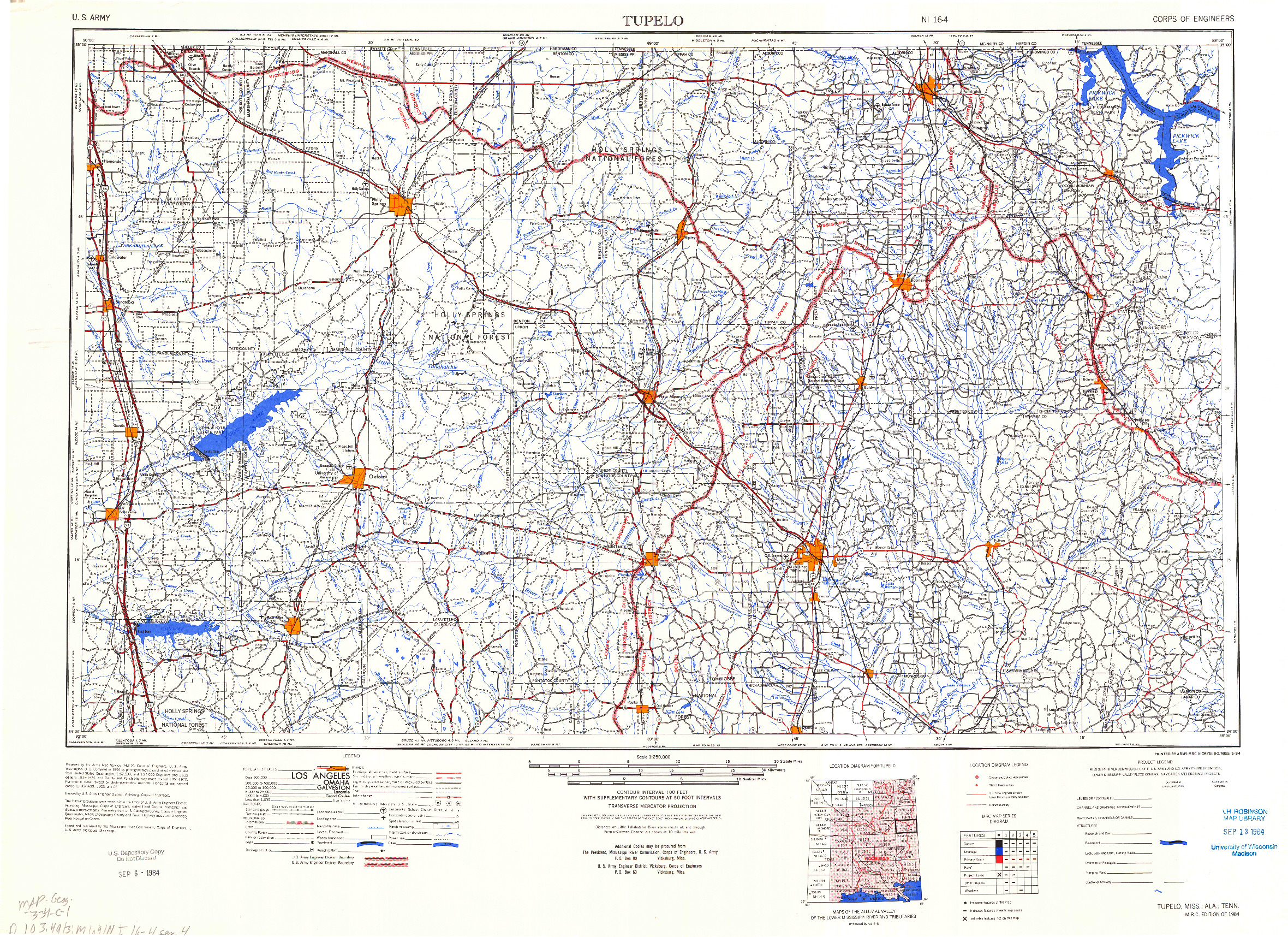 USGS 1:250000-SCALE QUADRANGLE FOR TUPELO, MS 1984