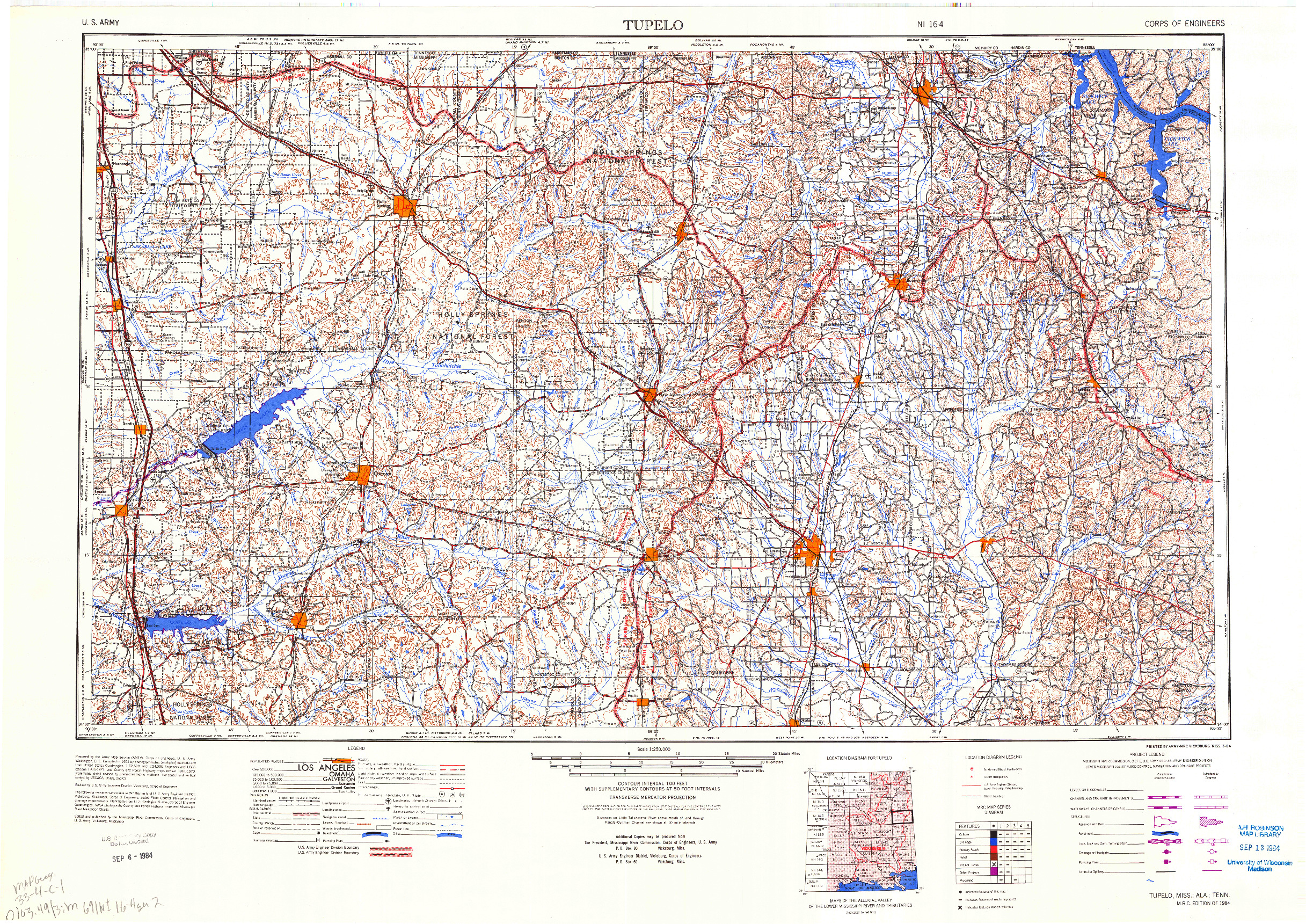 USGS 1:250000-SCALE QUADRANGLE FOR TUPELO, MS 1984