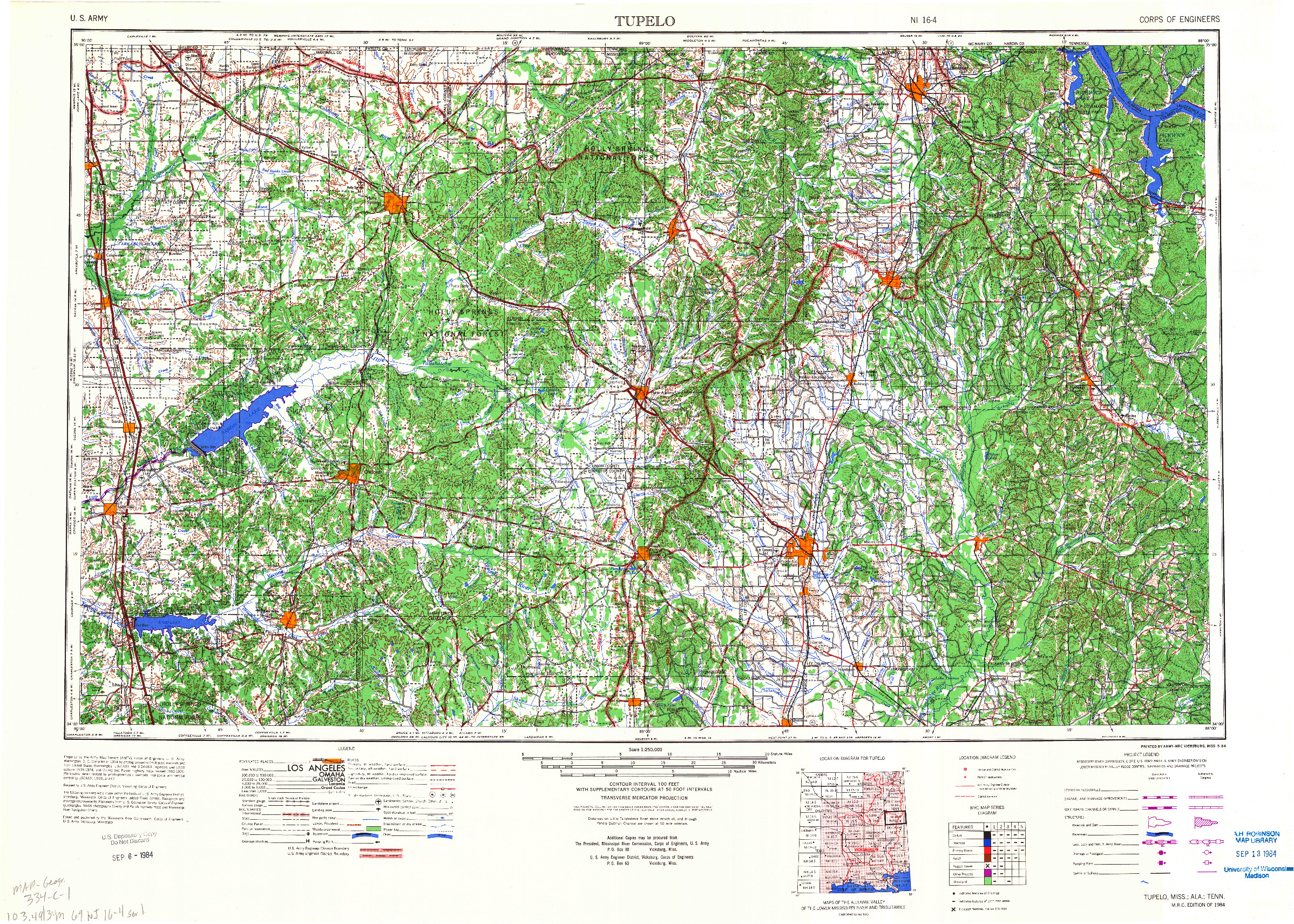 USGS 1:250000-SCALE QUADRANGLE FOR TUPELO, MS 1984