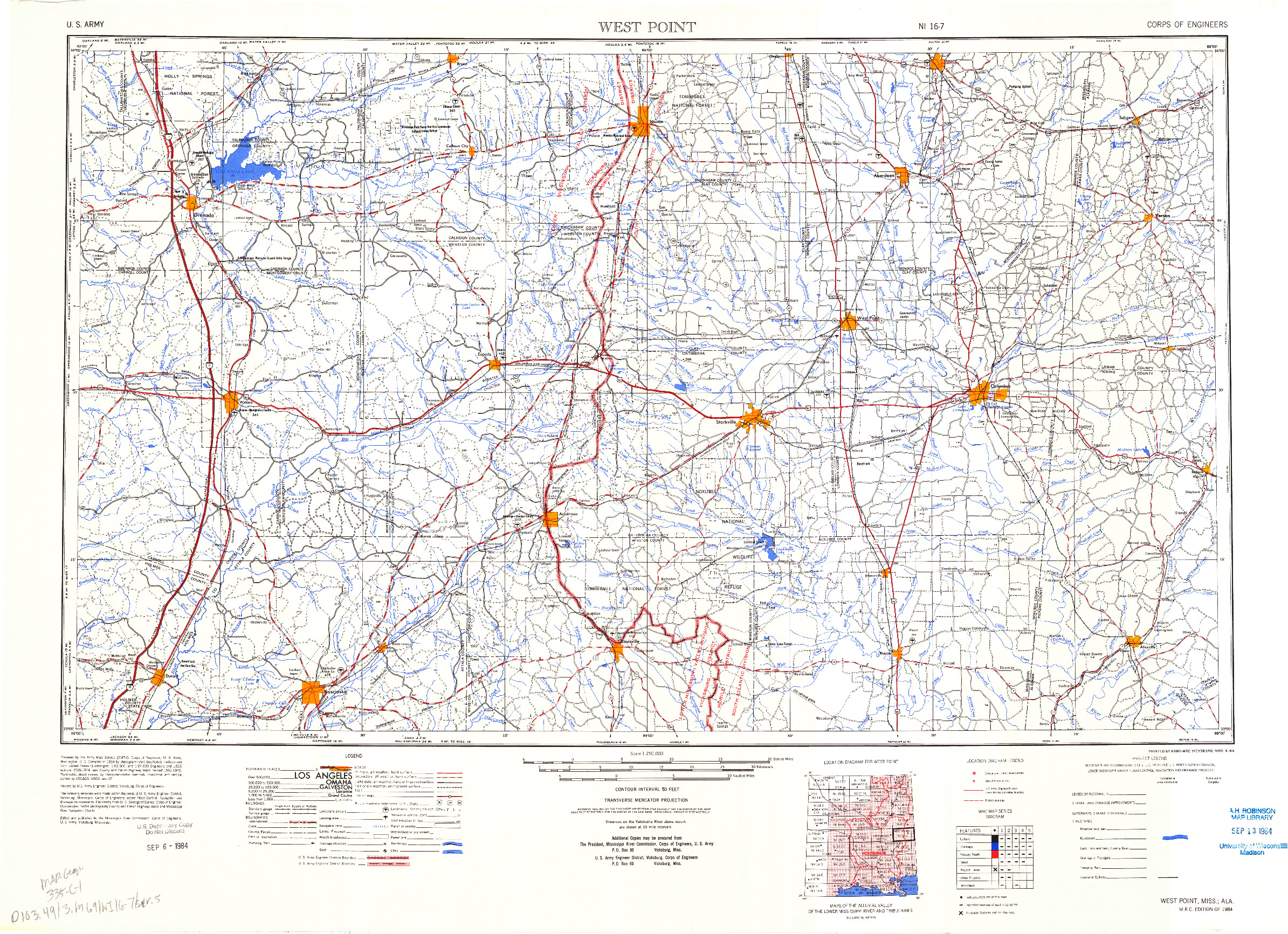 USGS 1:250000-SCALE QUADRANGLE FOR WEST POINT, MS 1984