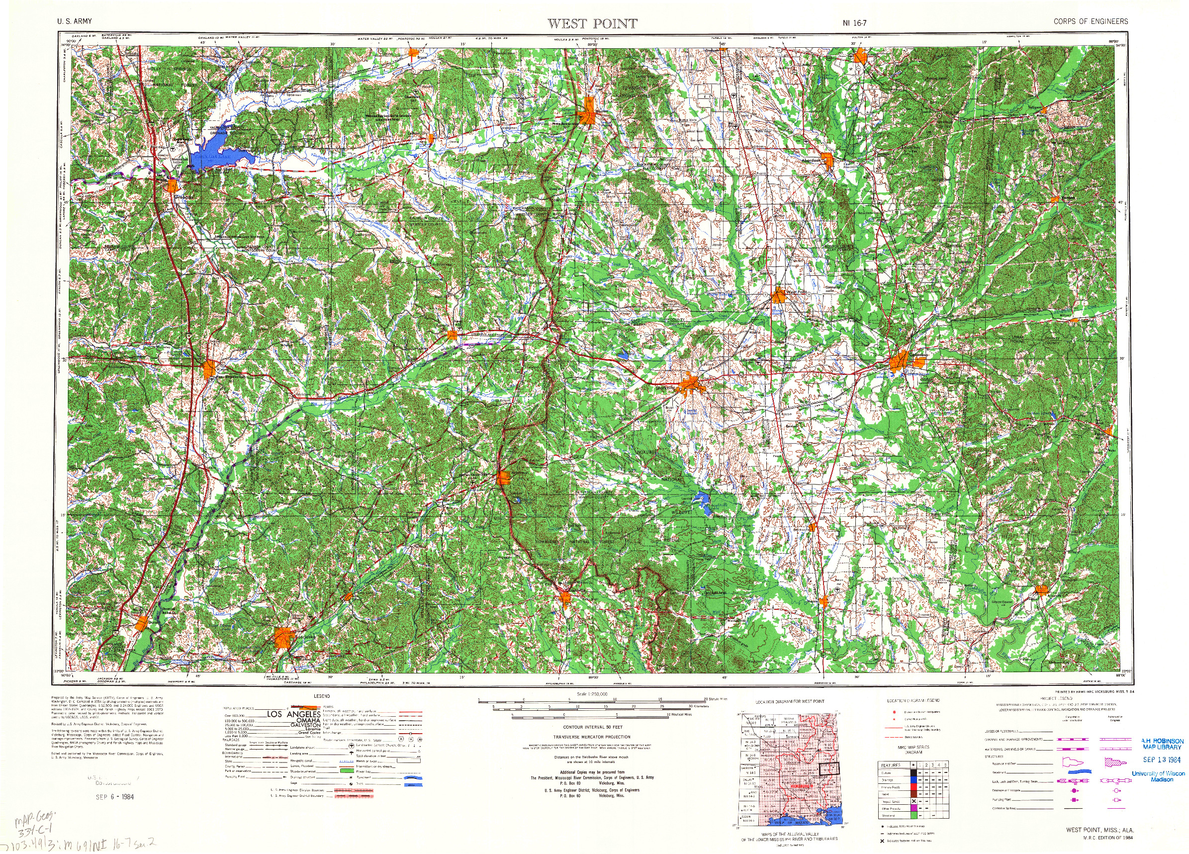 USGS 1:250000-SCALE QUADRANGLE FOR WEST POINT, MS 1984