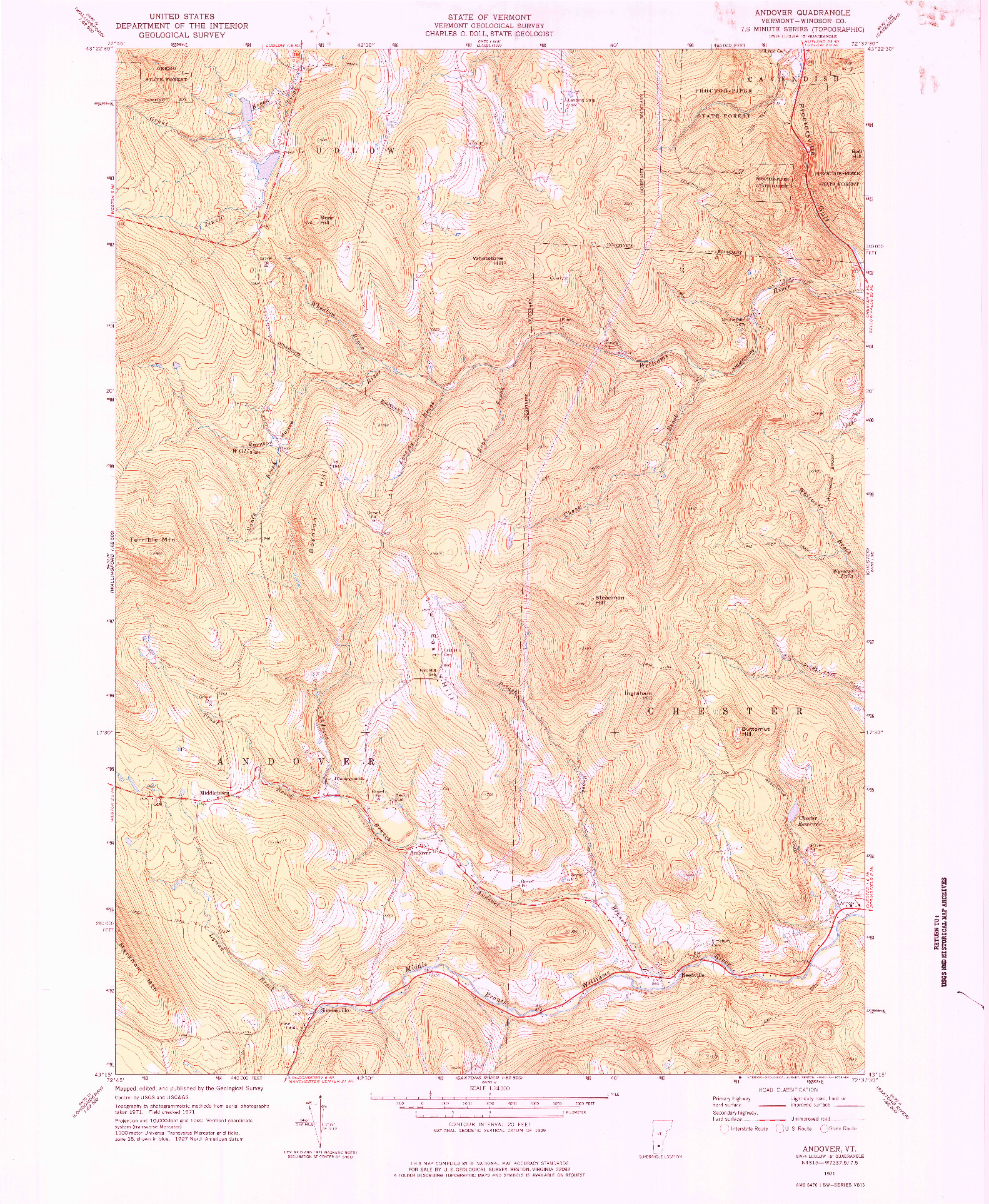 USGS 1:24000-SCALE QUADRANGLE FOR ANDOVER, VT 1971