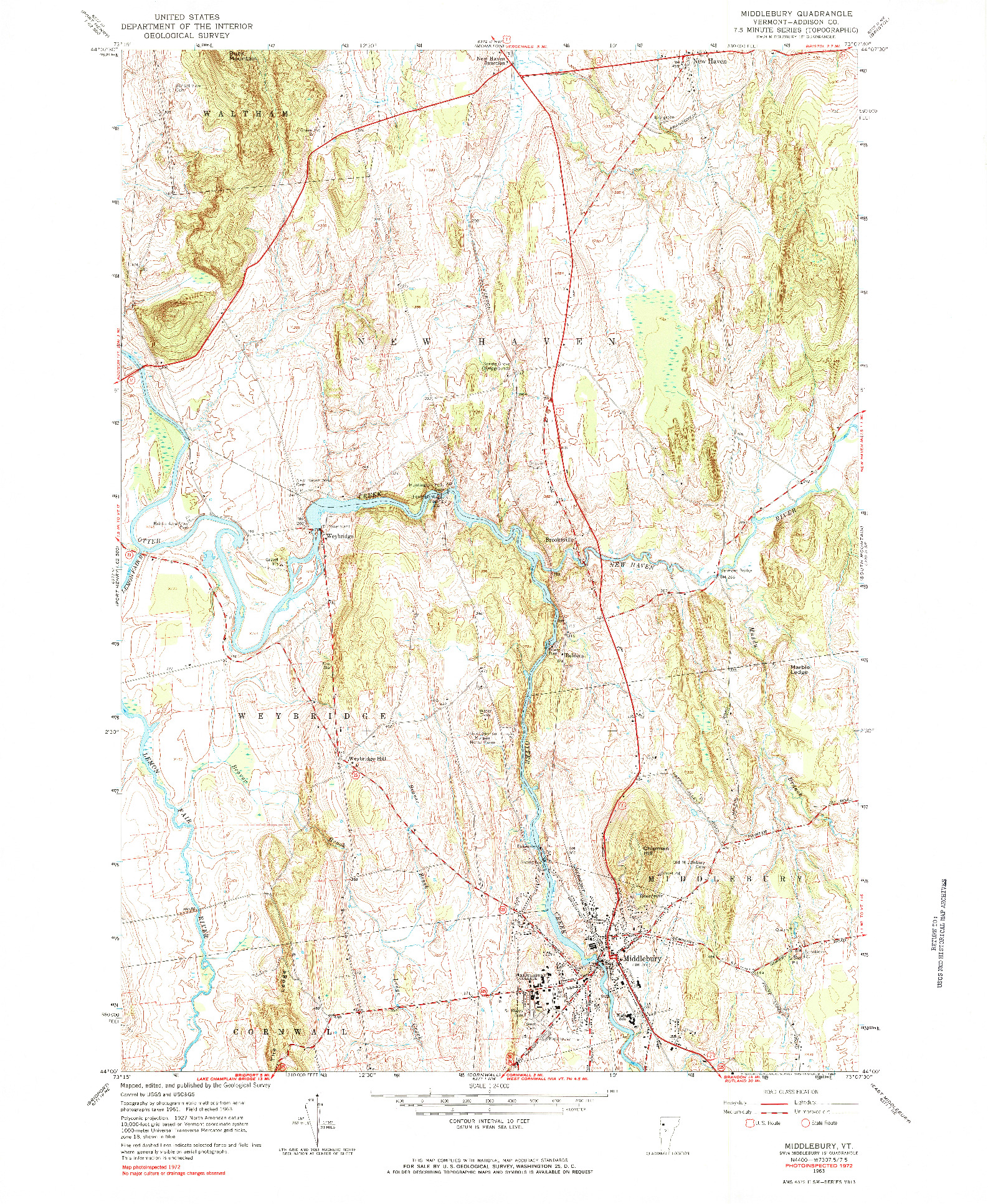 USGS 1:24000-SCALE QUADRANGLE FOR MIDDLEBURY, VT 1963