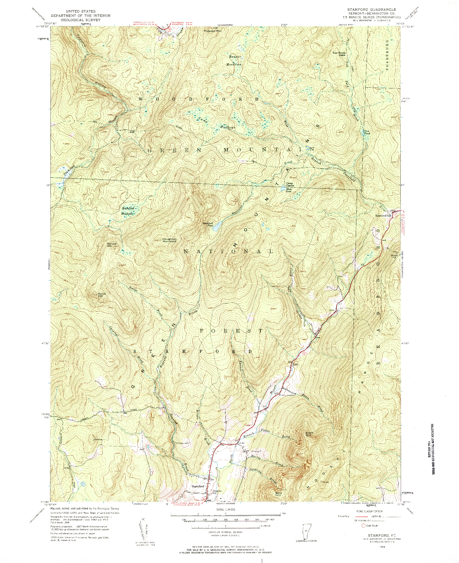 USGS 1:24000-SCALE QUADRANGLE FOR STAMFORD, VT 1954