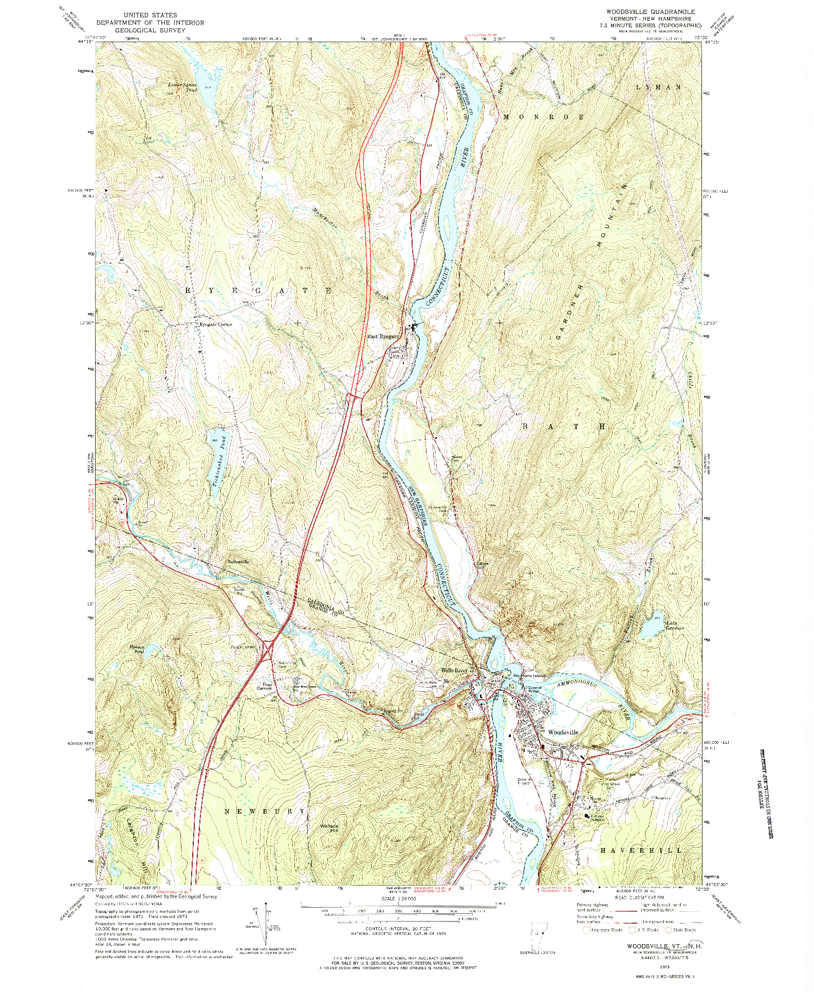 USGS 1:24000-SCALE QUADRANGLE FOR WOODSVILLE, VT 1973