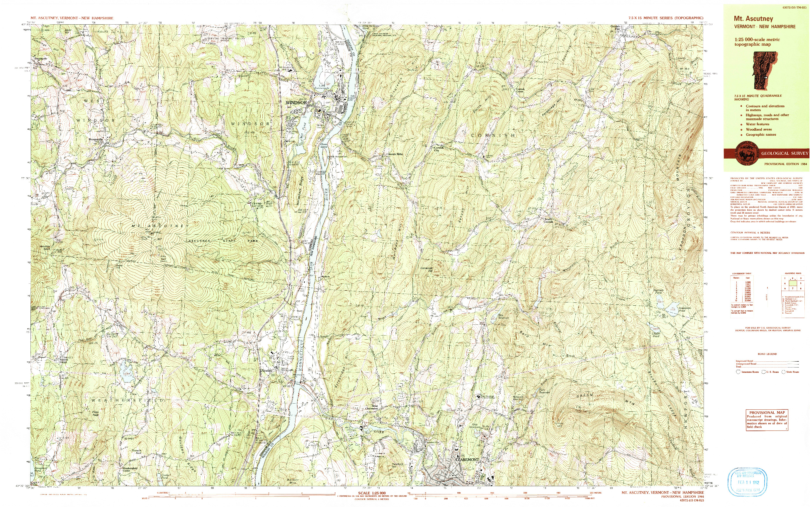 USGS 1:25000-SCALE QUADRANGLE FOR MT. ASCUTNEY, VT 1984