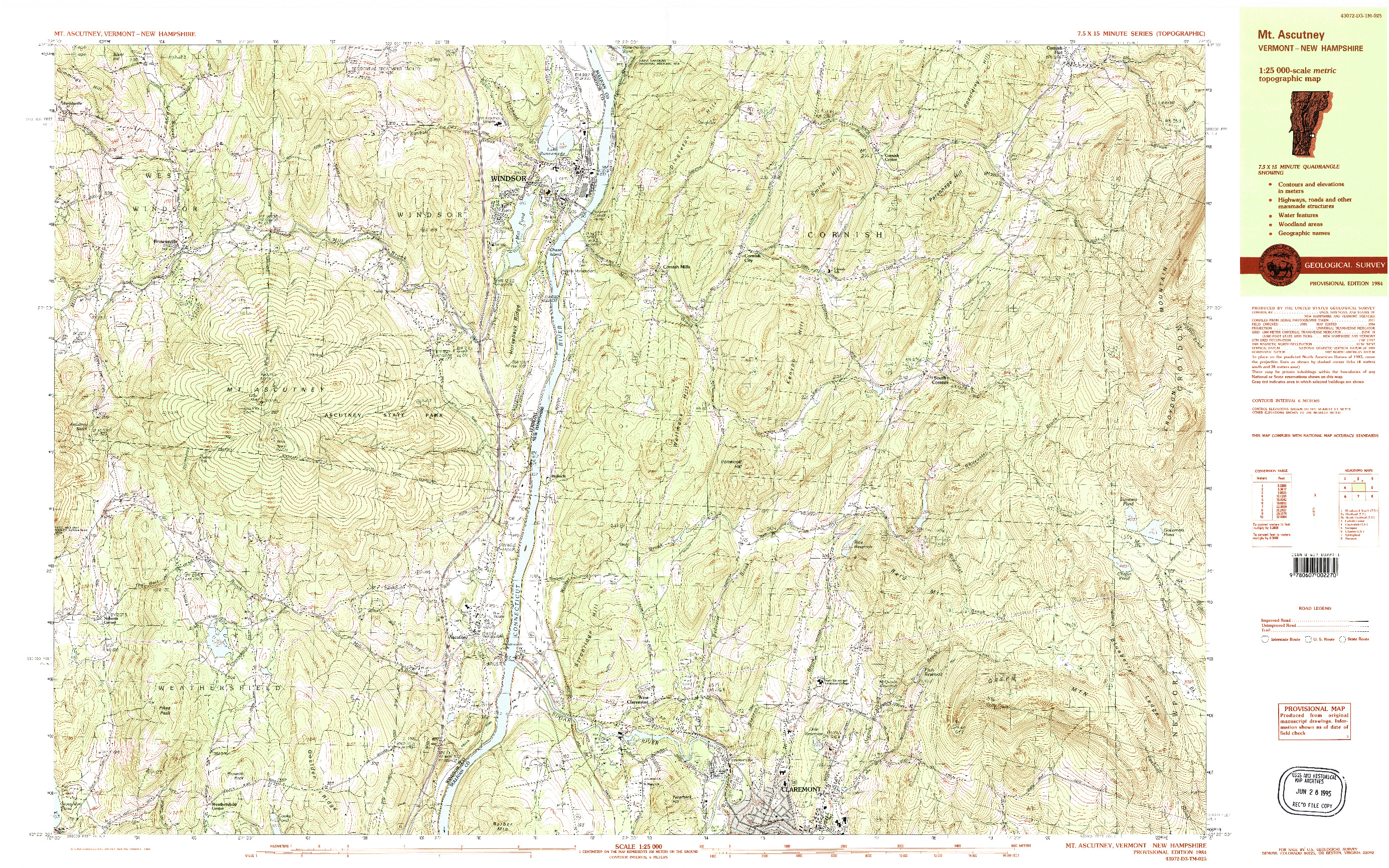 USGS 1:25000-SCALE QUADRANGLE FOR MT. ASCUTNEY, VT 1984