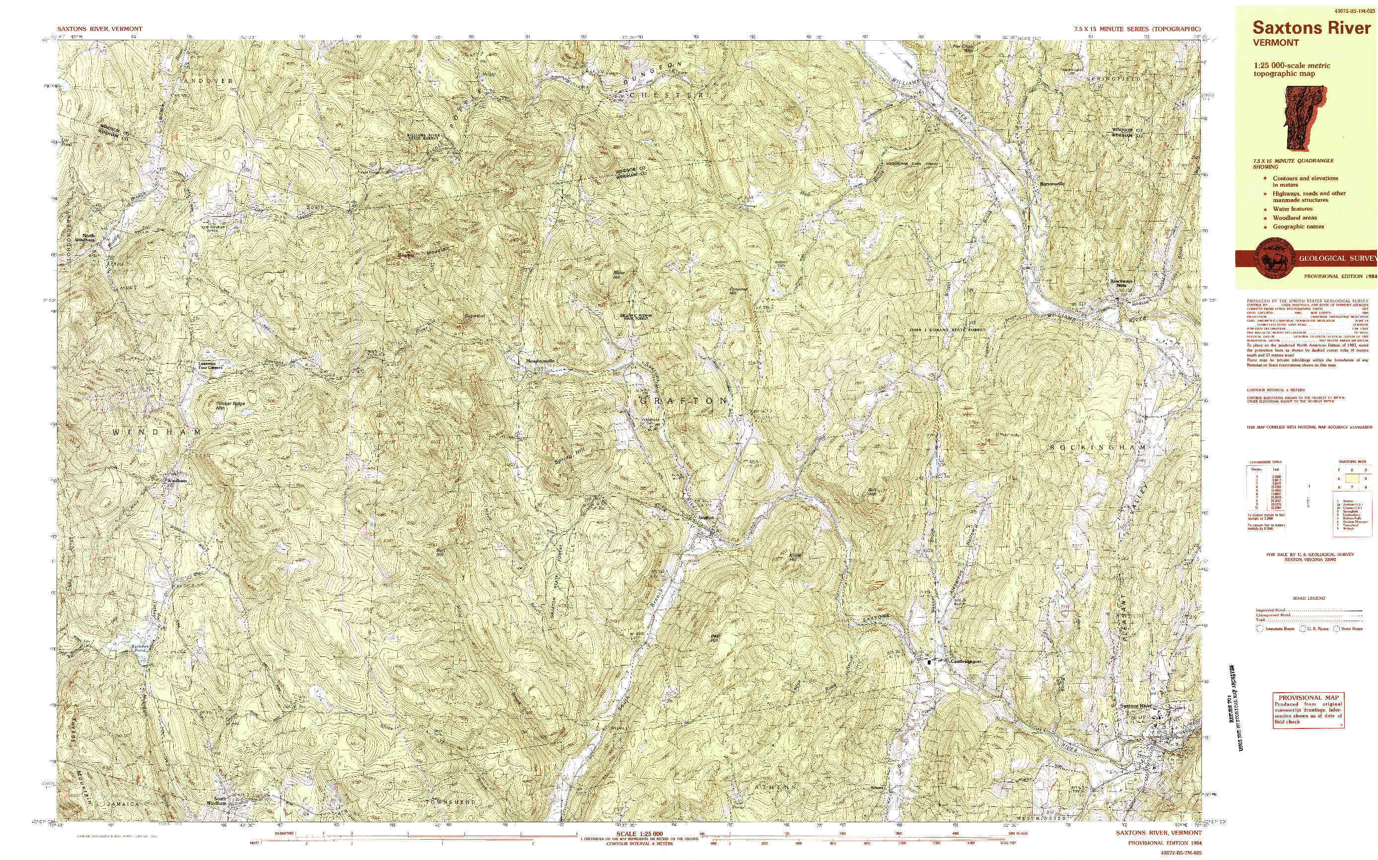 USGS 1:25000-SCALE QUADRANGLE FOR SAXTONS RIVER, VT 1984