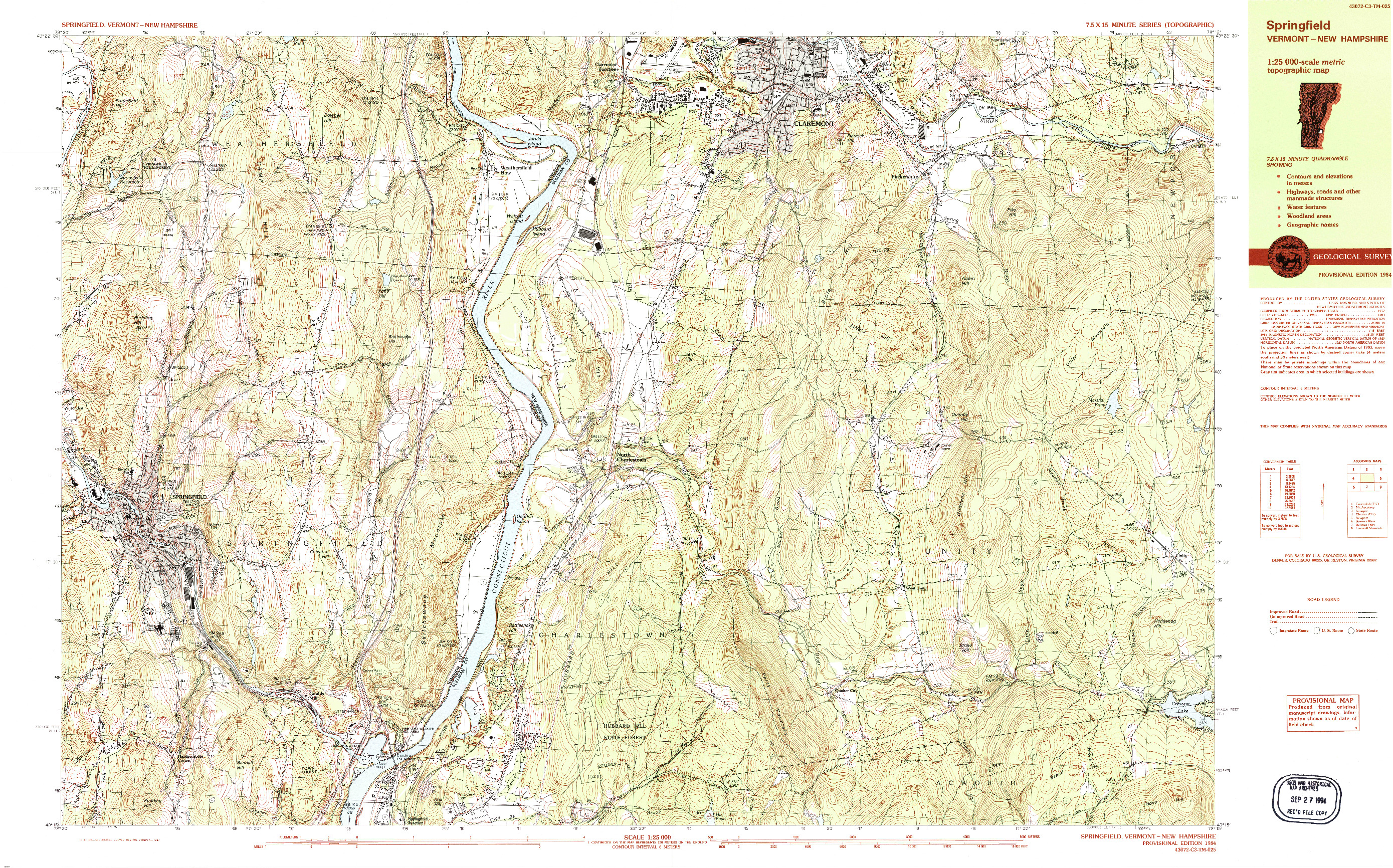 USGS 1:25000-SCALE QUADRANGLE FOR SPRINGFIELD, VT 1984
