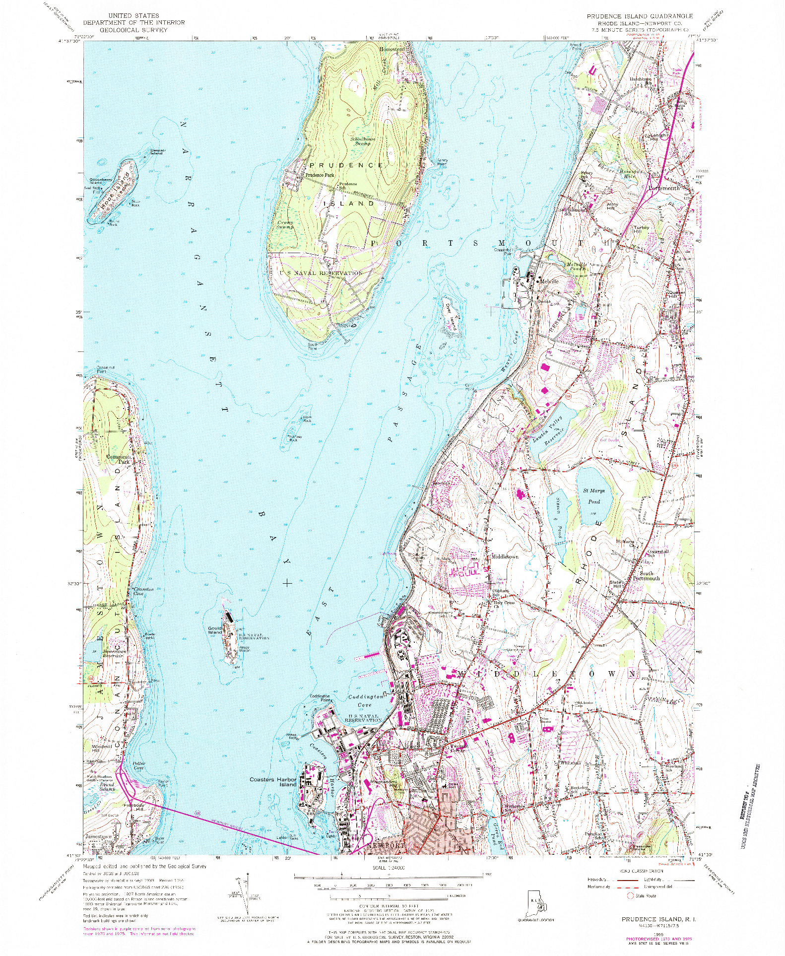 USGS 1:24000-SCALE QUADRANGLE FOR PRUDENCE ISLAND, RI 1955