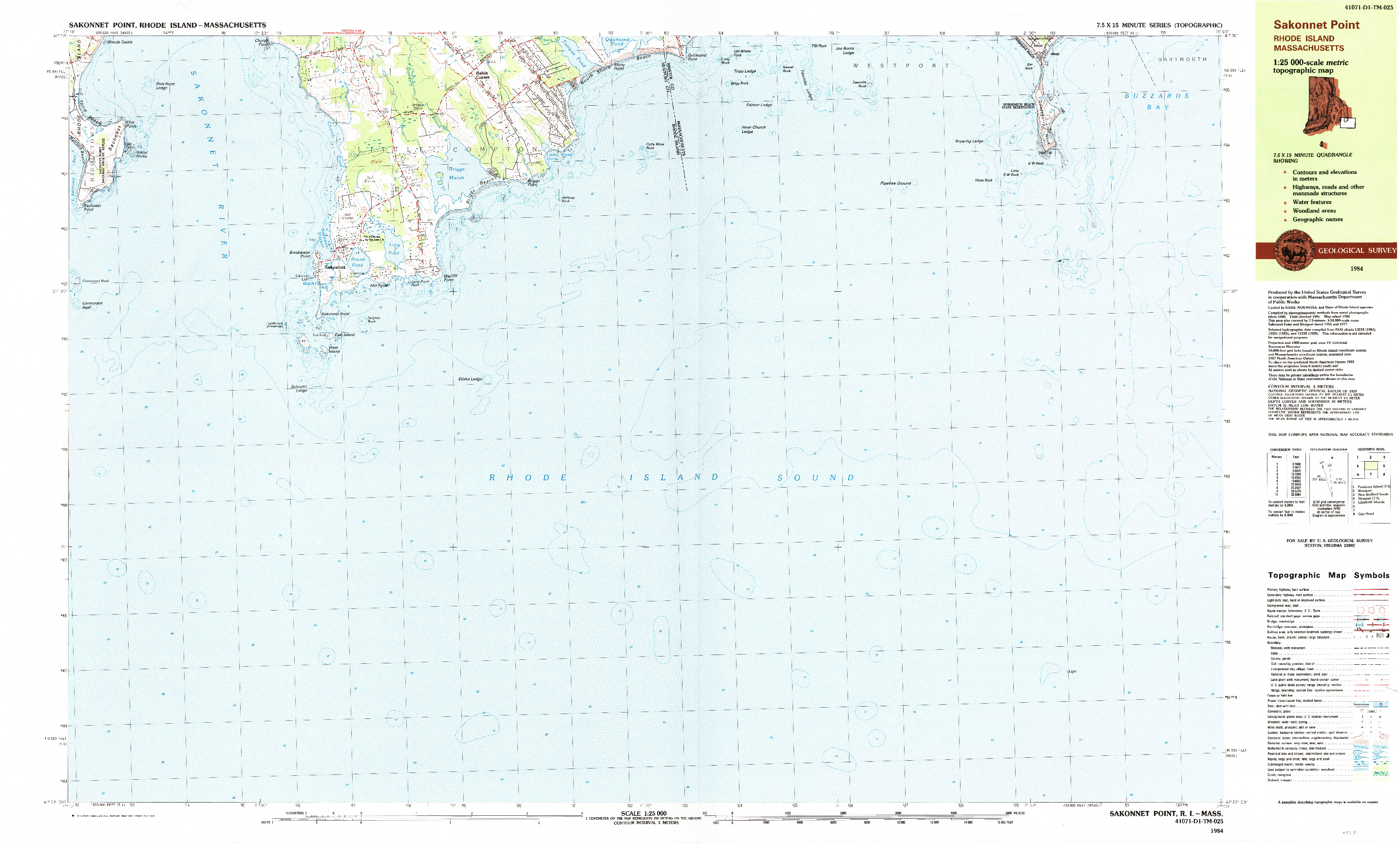 USGS 1:25000-SCALE QUADRANGLE FOR SAKONNET POINT, RI 1984