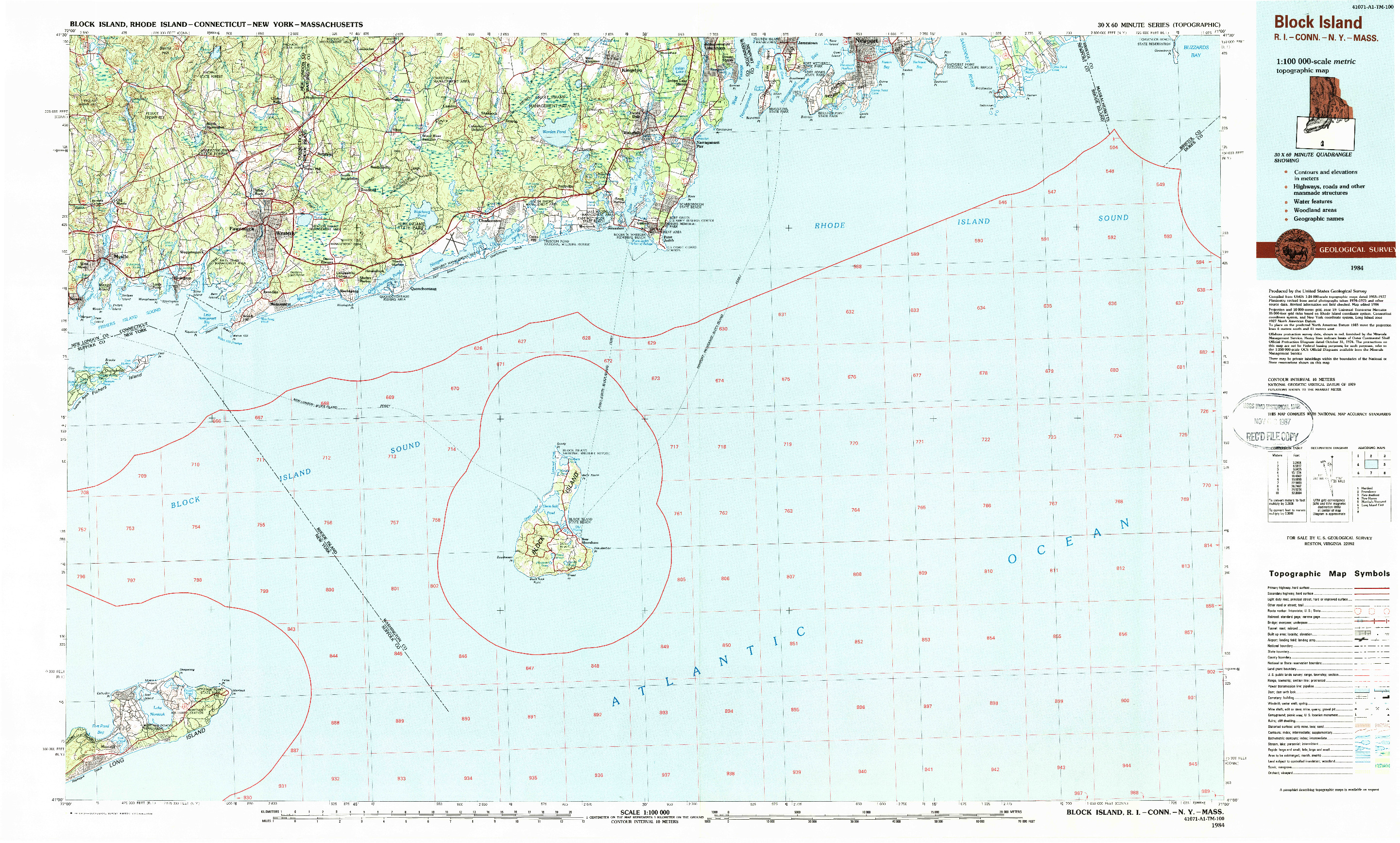 USGS 1:100000-SCALE QUADRANGLE FOR BLOCK ISLAND, RI 1984