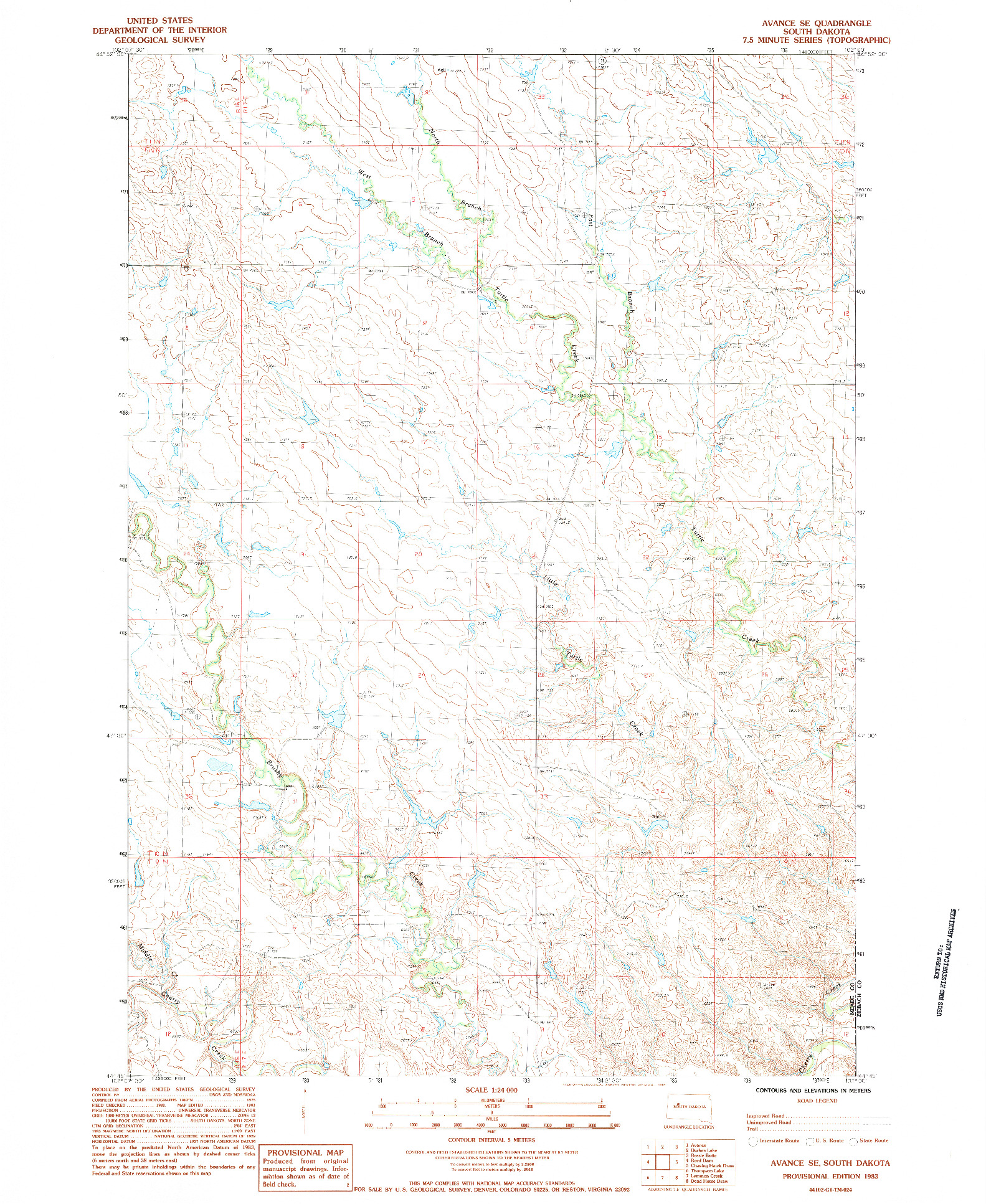 USGS 1:24000-SCALE QUADRANGLE FOR AVANCE SE, SD 1983