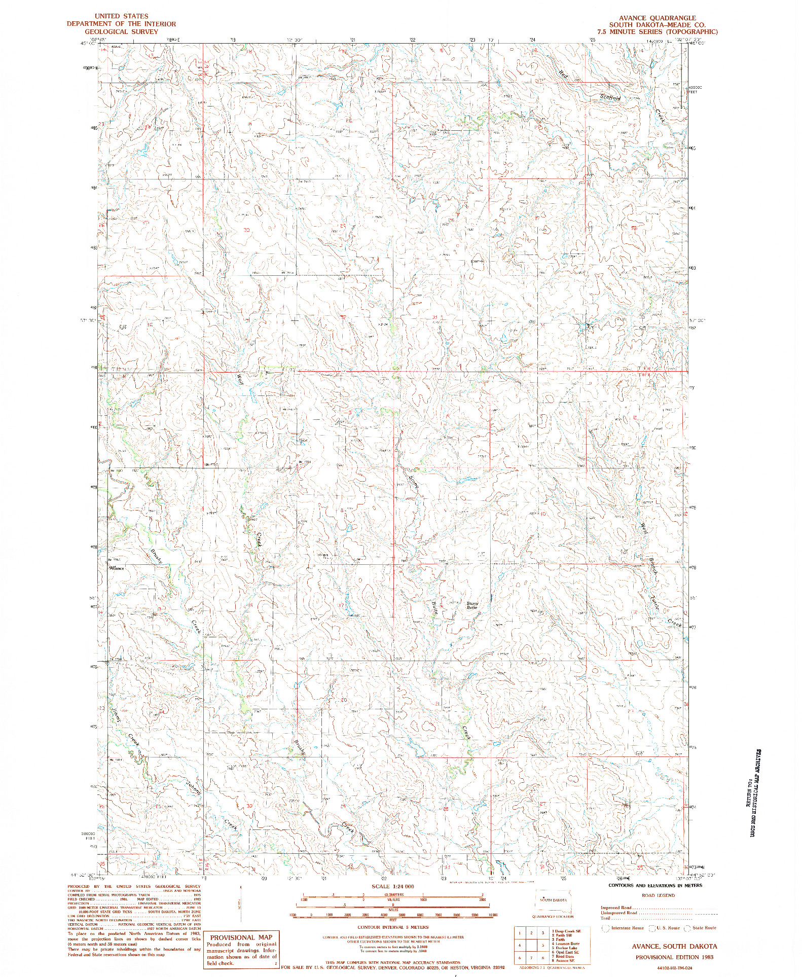 USGS 1:24000-SCALE QUADRANGLE FOR AVANCE, SD 1983