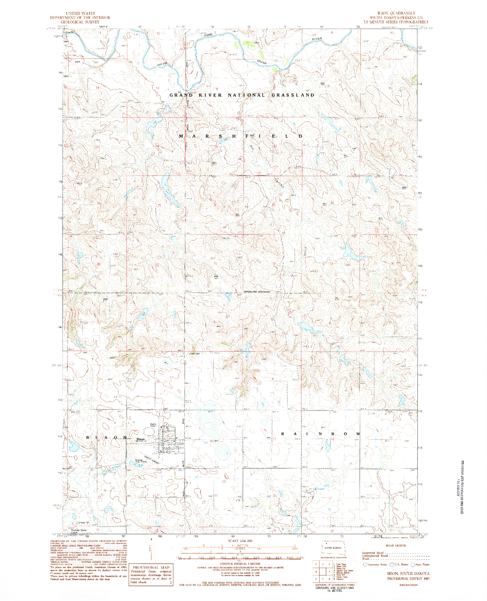 USGS 1:24000-SCALE QUADRANGLE FOR BISON, SD 1983