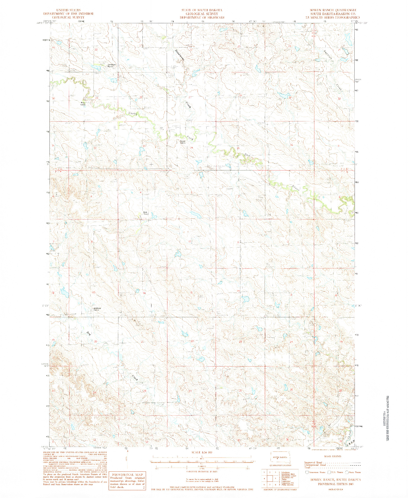 USGS 1:24000-SCALE QUADRANGLE FOR BOWEN RANCH, SD 1983