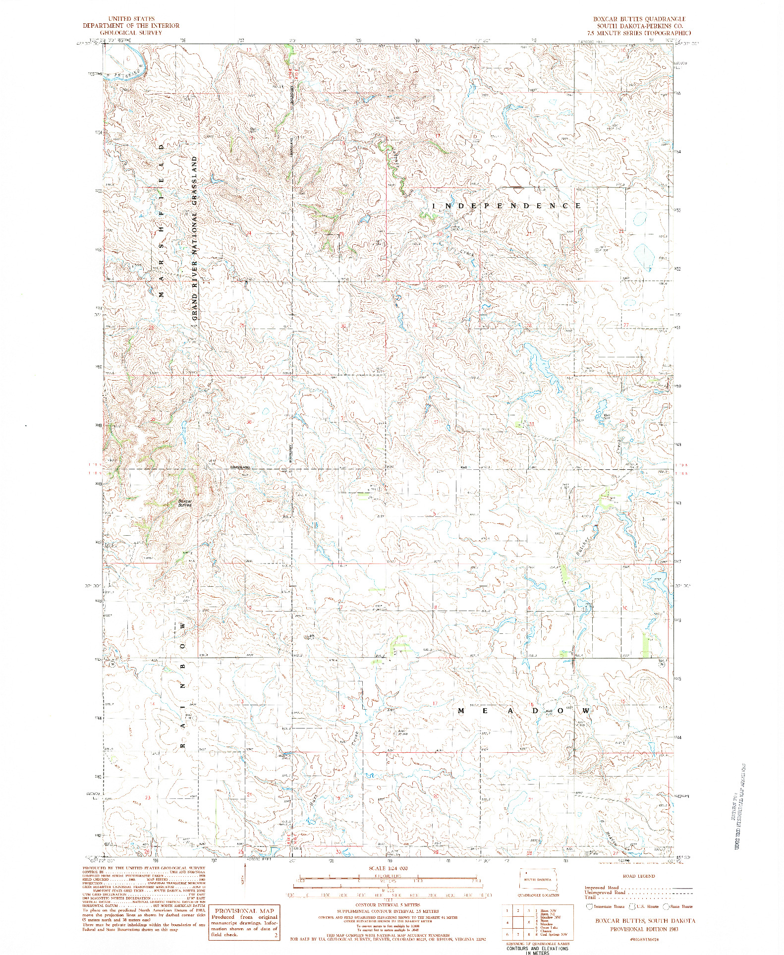 USGS 1:24000-SCALE QUADRANGLE FOR BOXCAR BUTTES, SD 1983