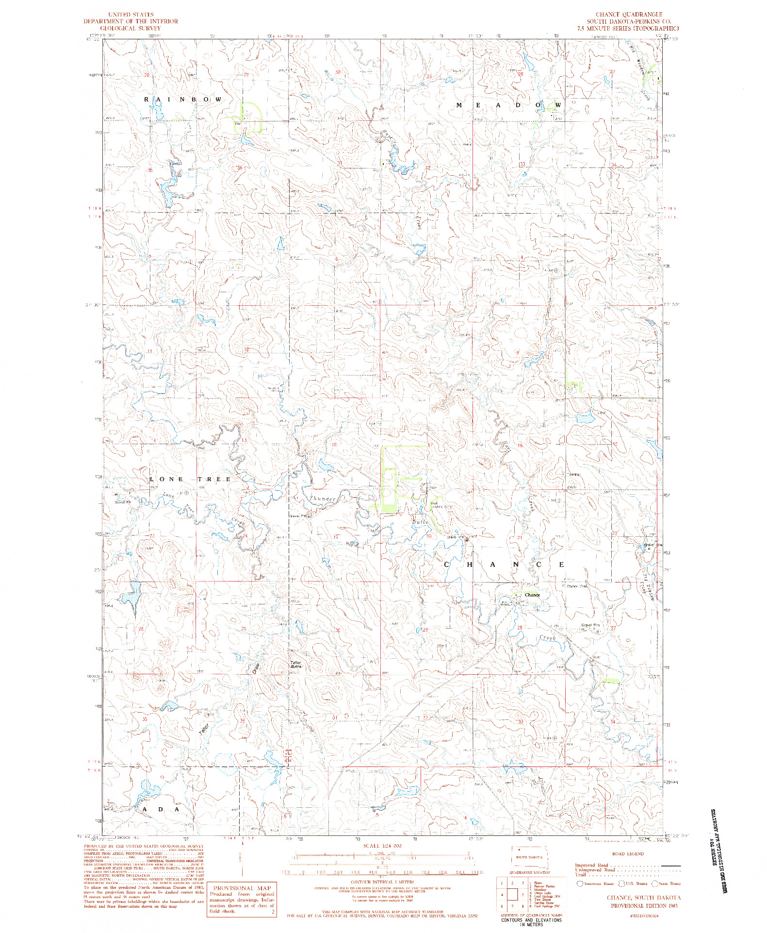 USGS 1:24000-SCALE QUADRANGLE FOR CHANCE, SD 1983