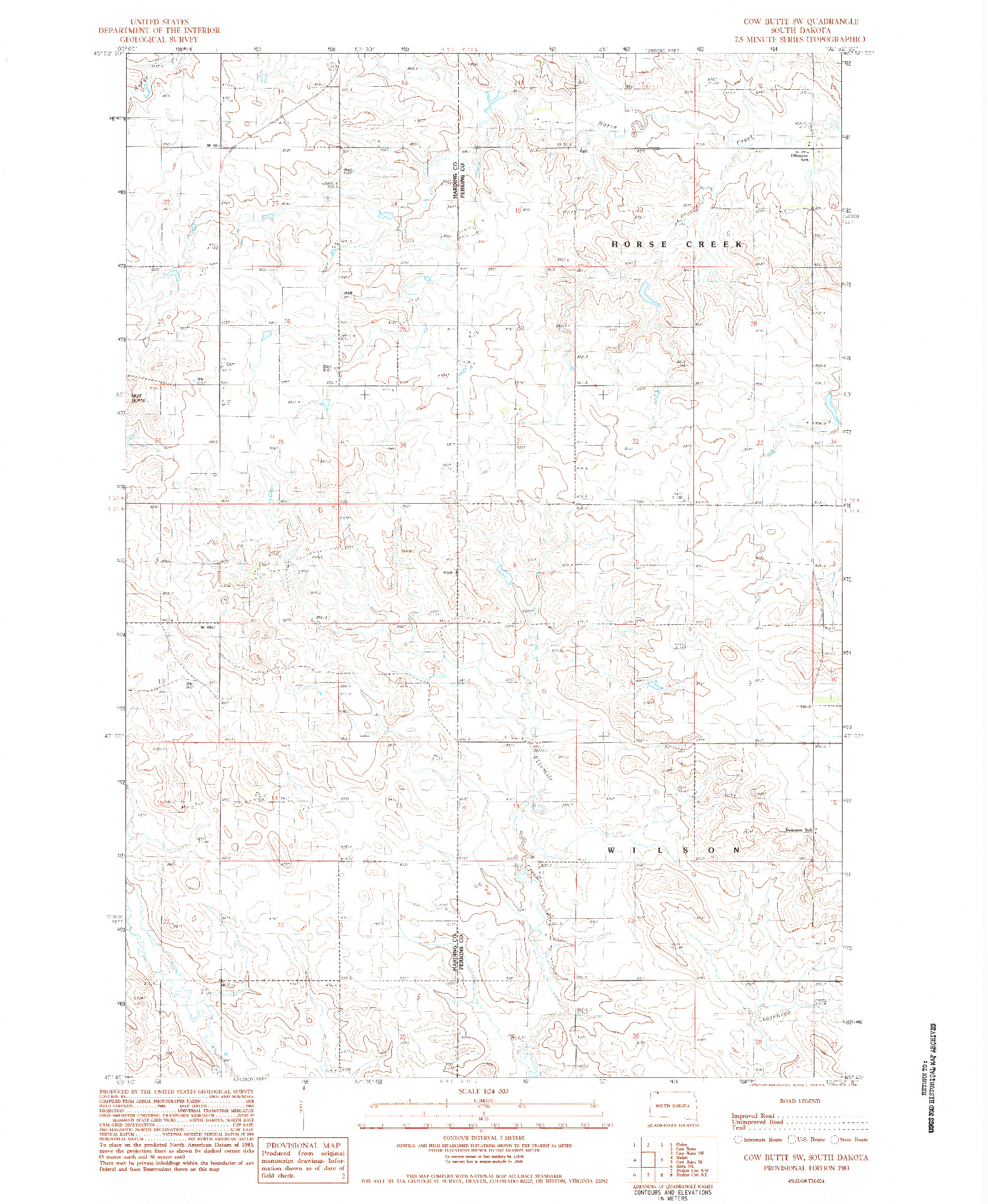 USGS 1:24000-SCALE QUADRANGLE FOR COW BUTTE SW, SD 1983