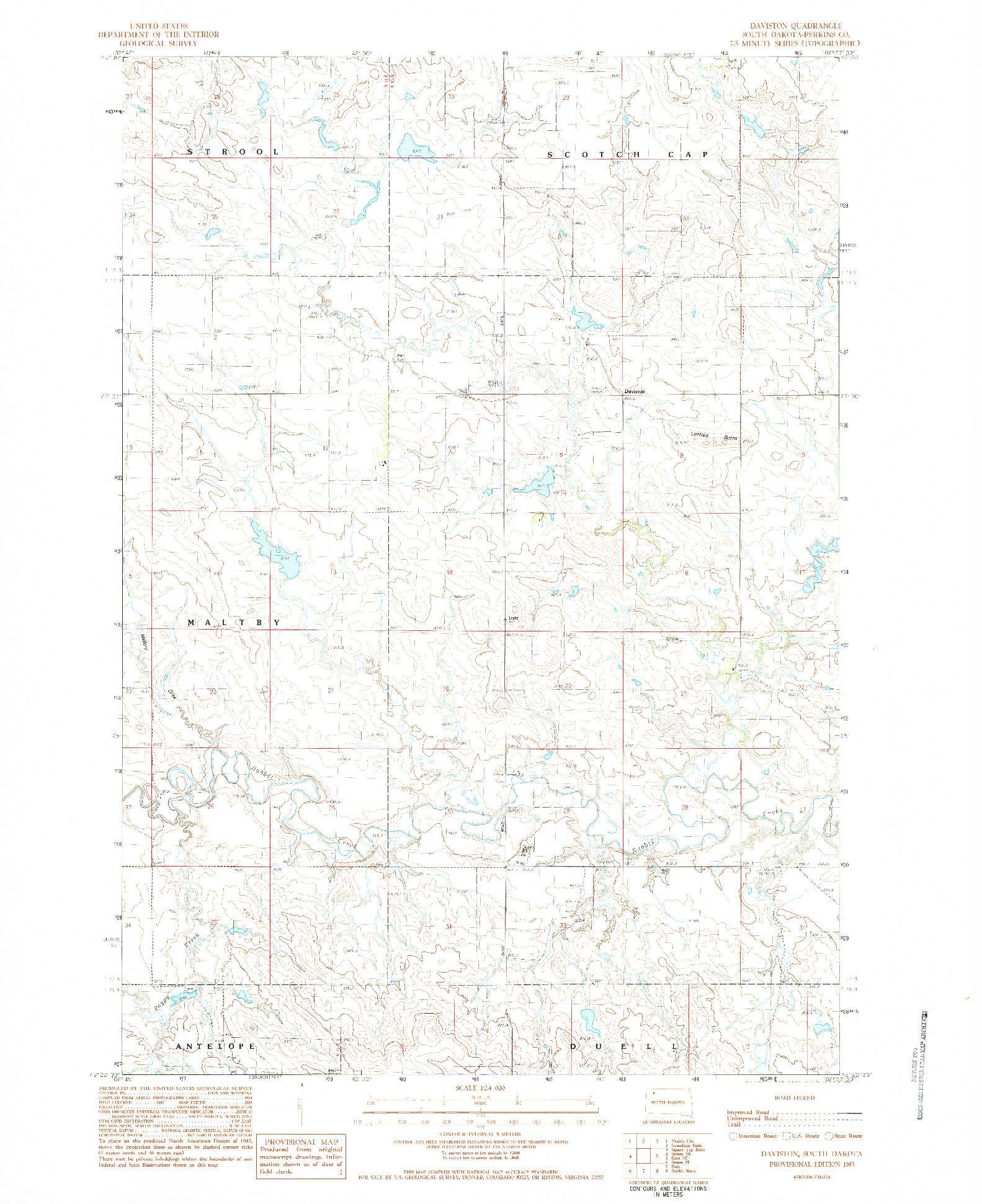 USGS 1:24000-SCALE QUADRANGLE FOR DAVISTON, SD 1983