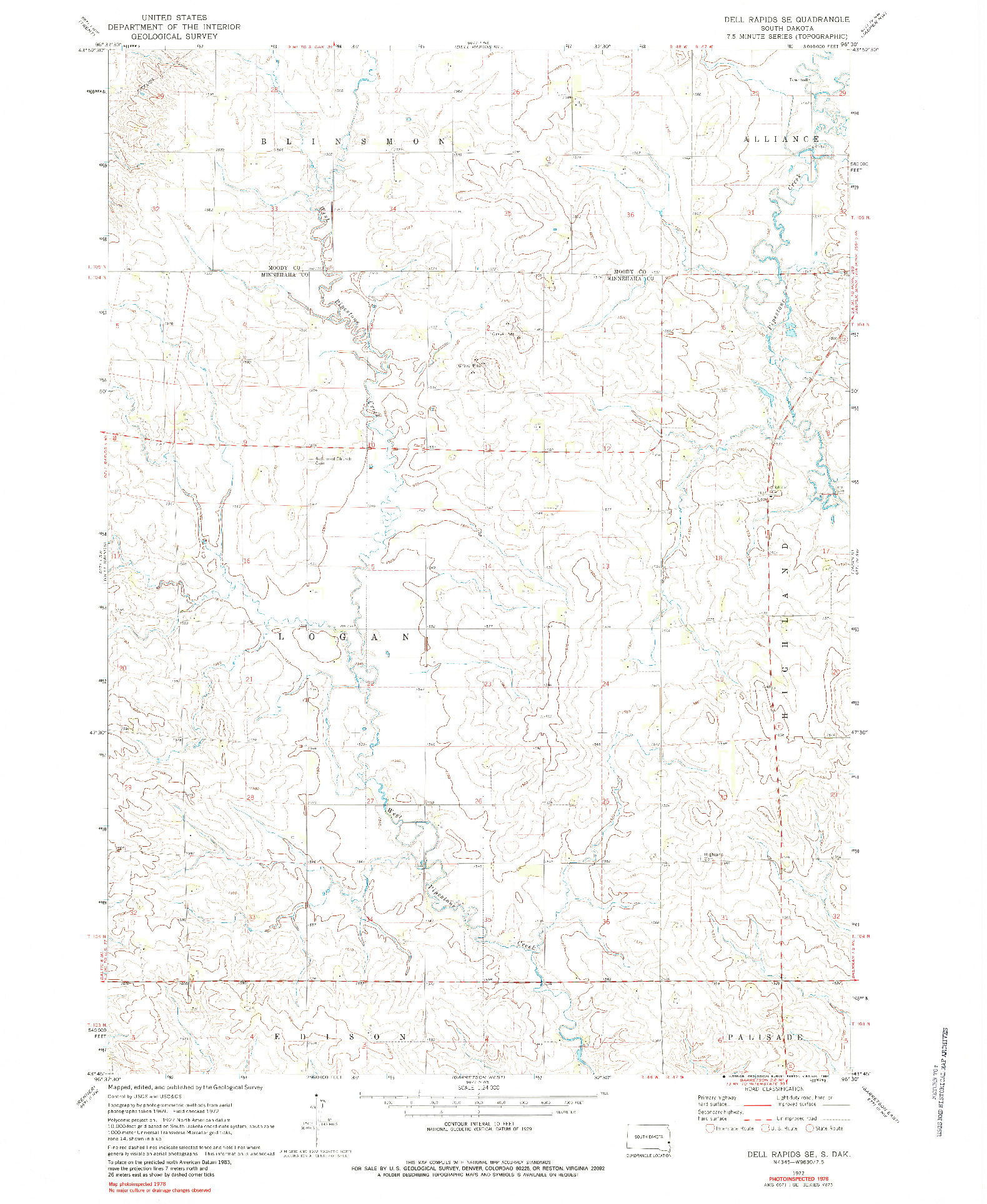 USGS 1:24000-SCALE QUADRANGLE FOR DELL RAPIDS SE, SD 1972