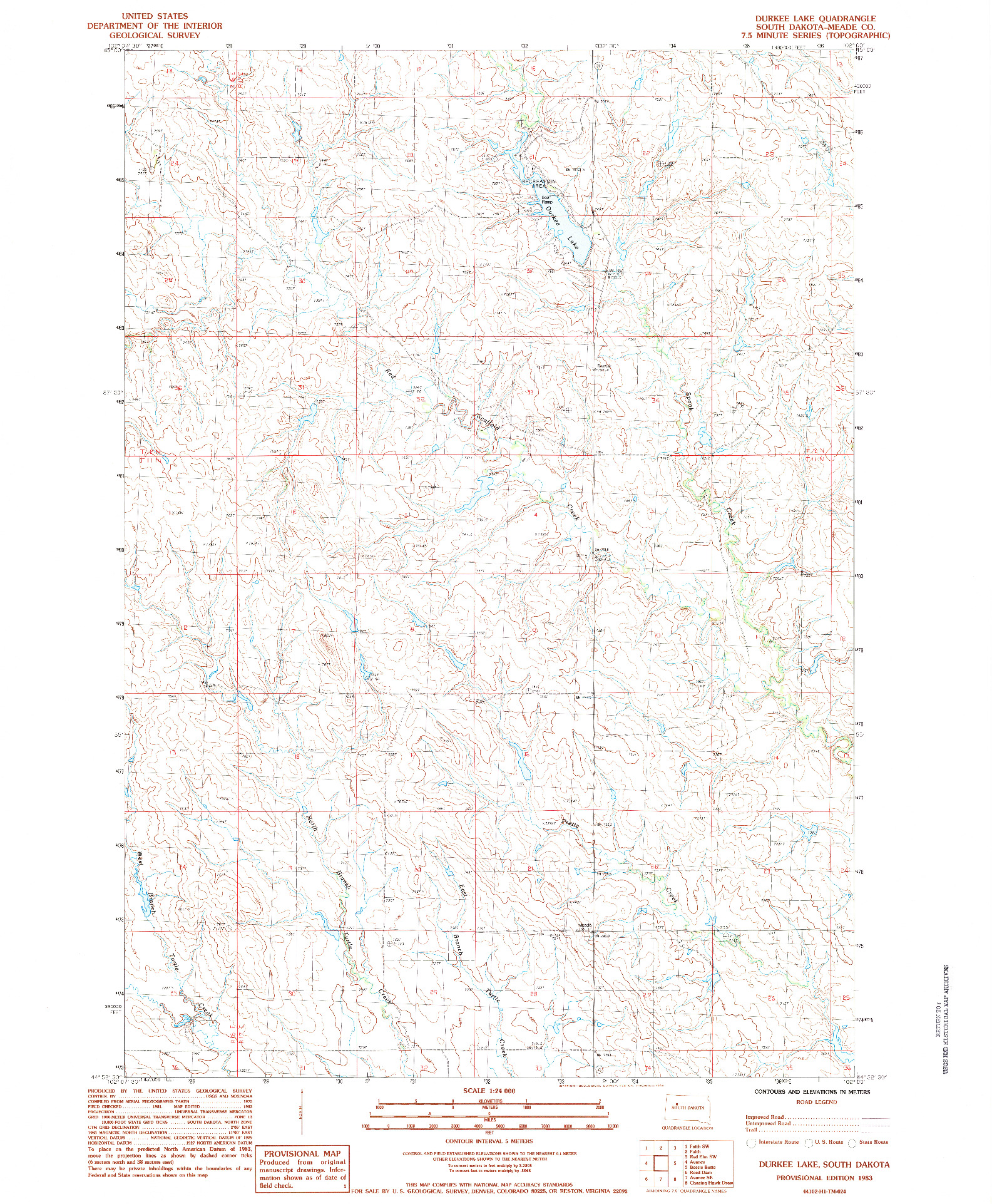 USGS 1:24000-SCALE QUADRANGLE FOR DURKEE LAKE, SD 1983