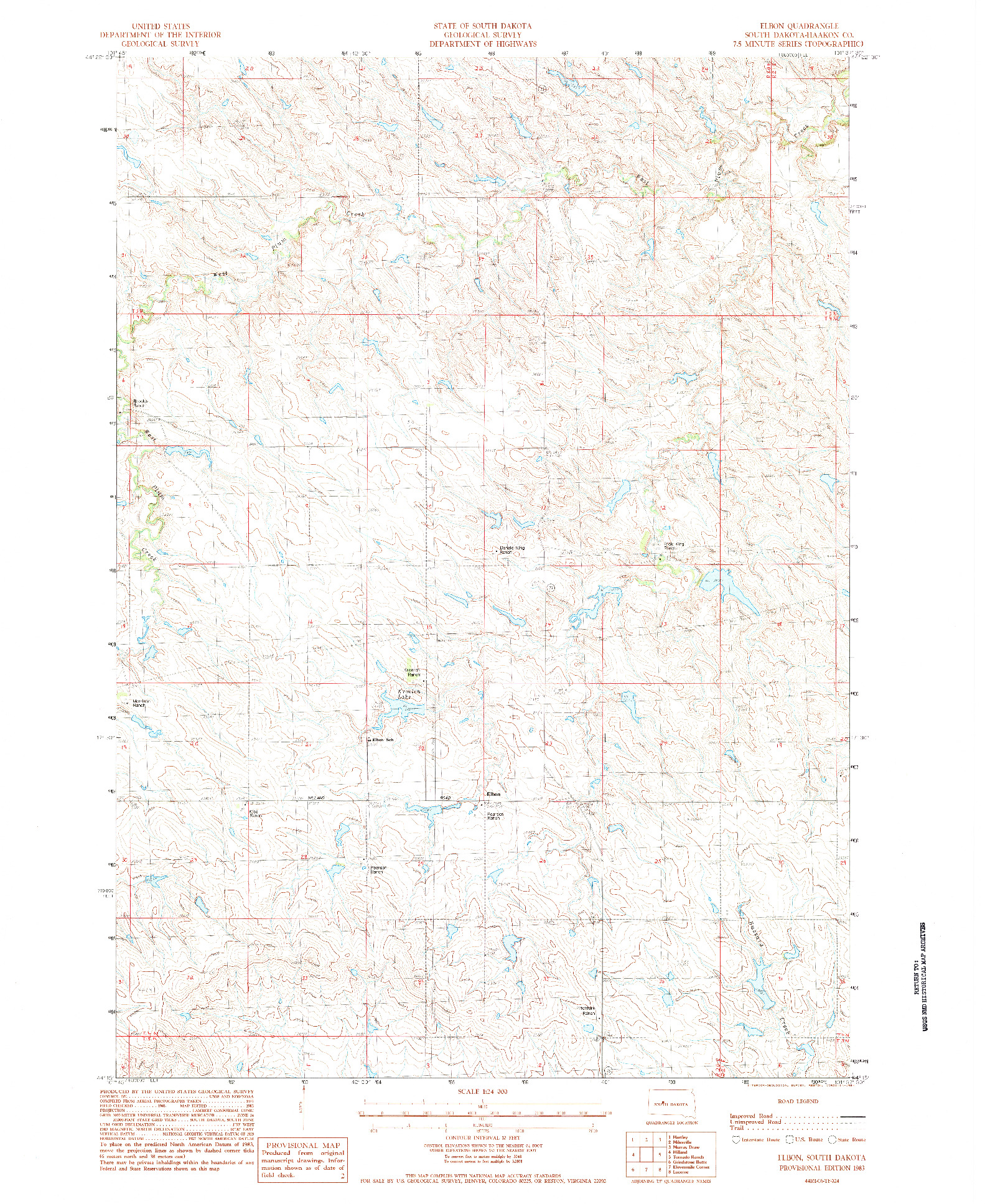 USGS 1:24000-SCALE QUADRANGLE FOR ELBON, SD 1983
