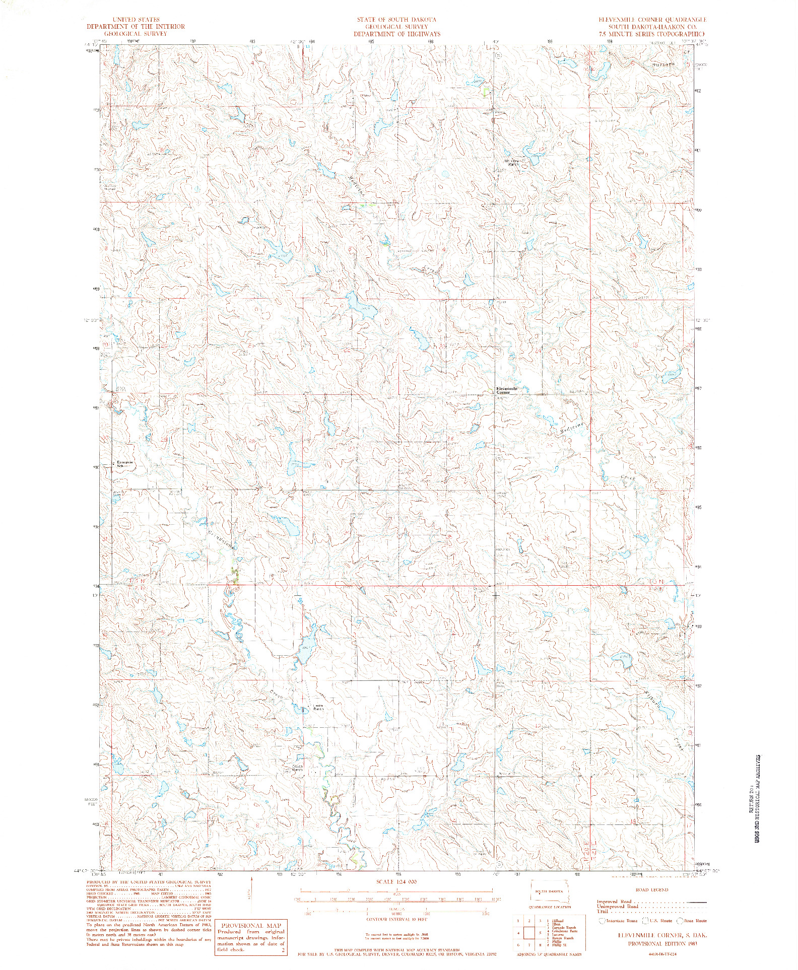 USGS 1:24000-SCALE QUADRANGLE FOR ELEVENMILE CORNER, SD 1983