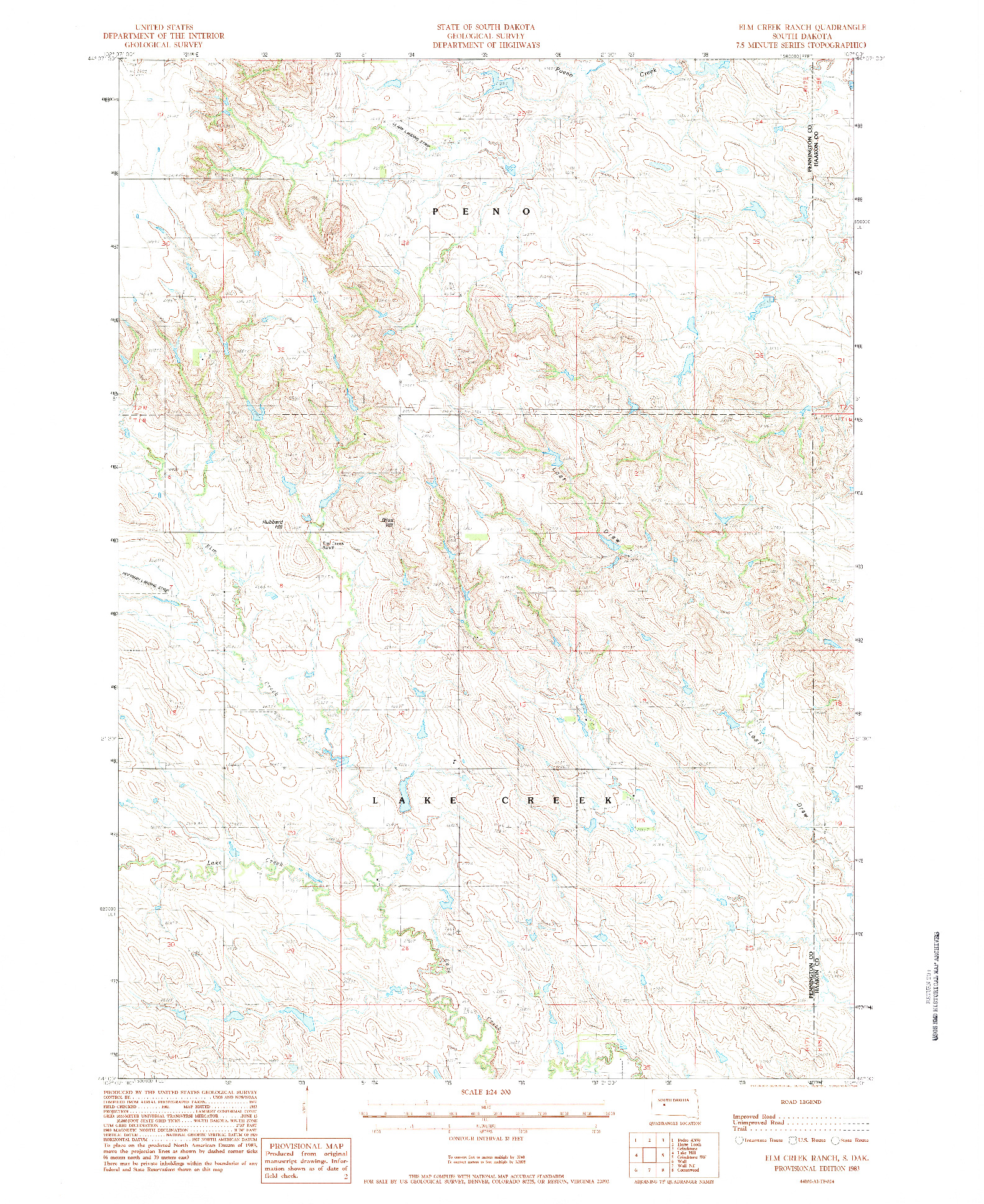 USGS 1:24000-SCALE QUADRANGLE FOR ELM CREEK RANCH, SD 1983