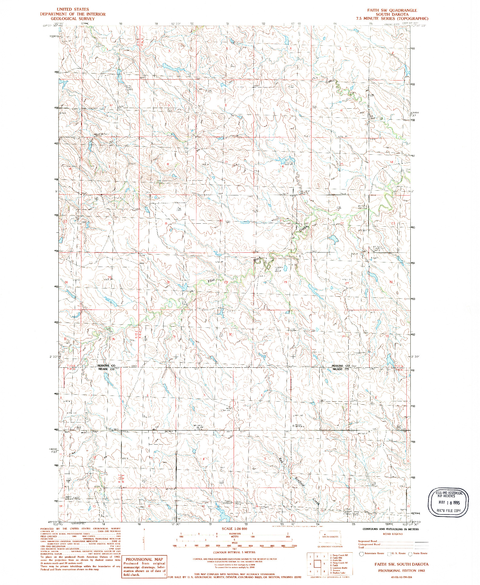 USGS 1:24000-SCALE QUADRANGLE FOR FAITH SW, SD 1983