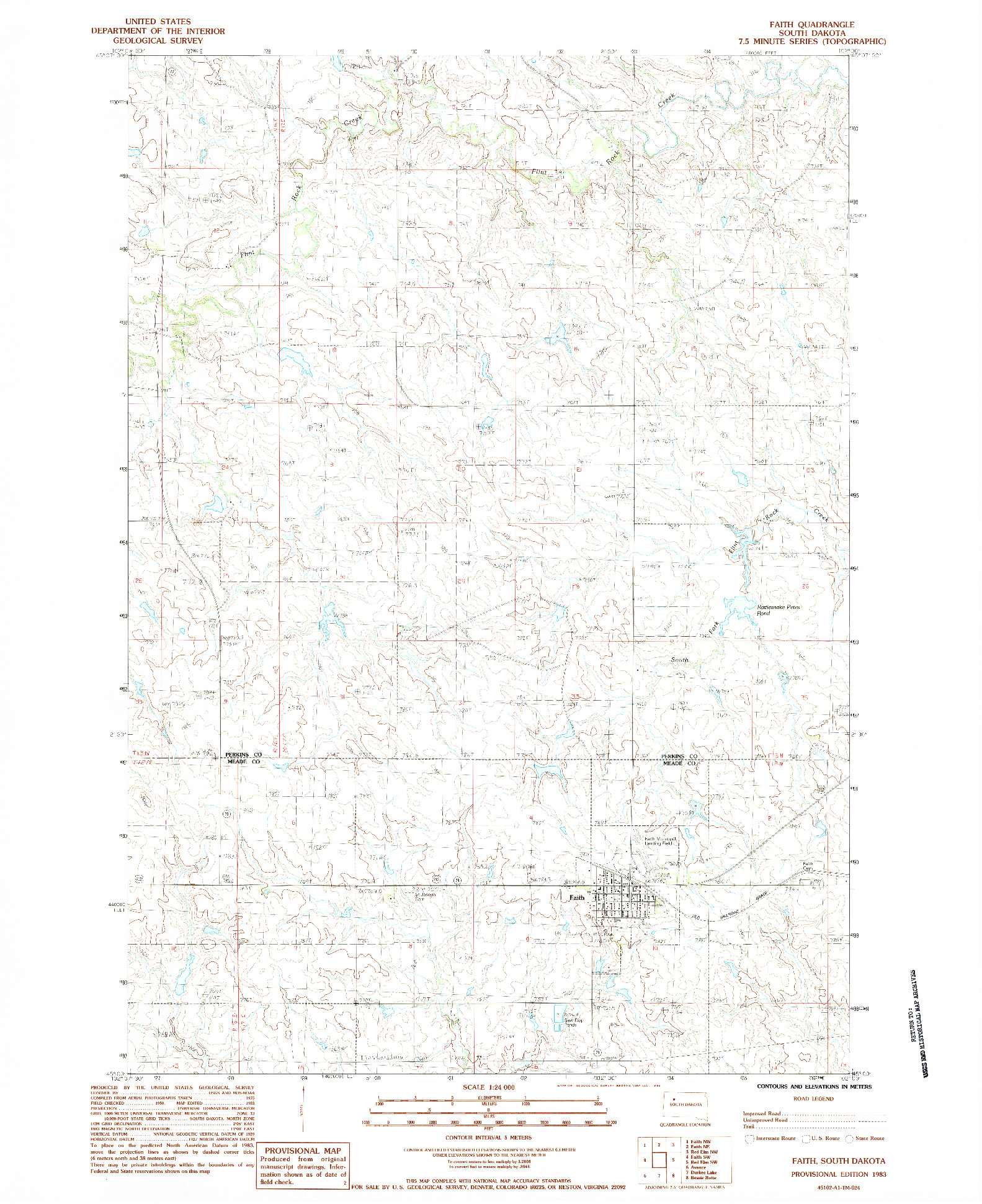 USGS 1:24000-SCALE QUADRANGLE FOR FAITH, SD 1983