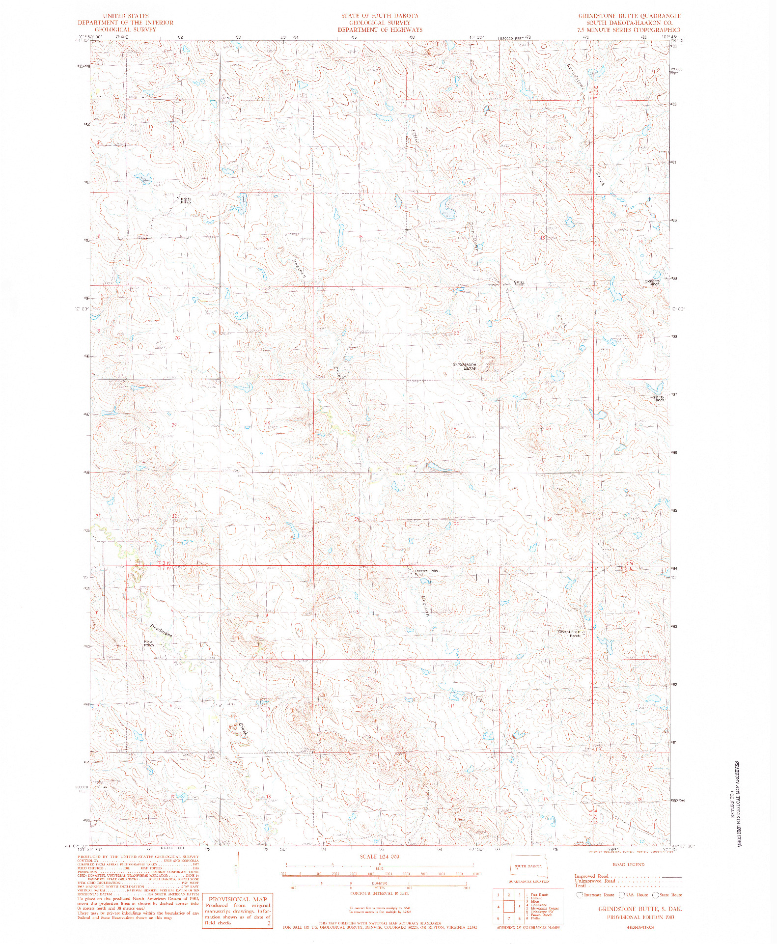 USGS 1:24000-SCALE QUADRANGLE FOR GRINDSTONE BUTTE, SD 1983