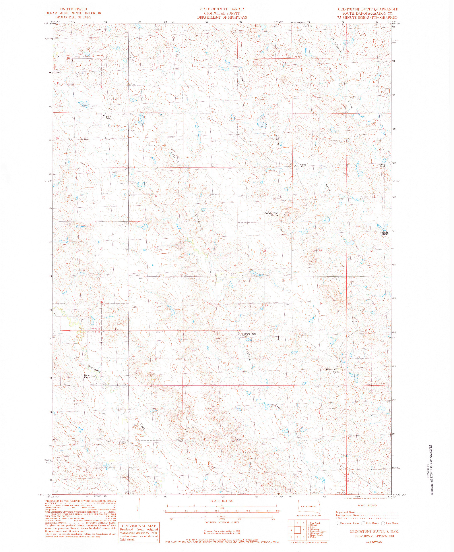 USGS 1:24000-SCALE QUADRANGLE FOR GRINDSTONE BUTTE, SD 1983