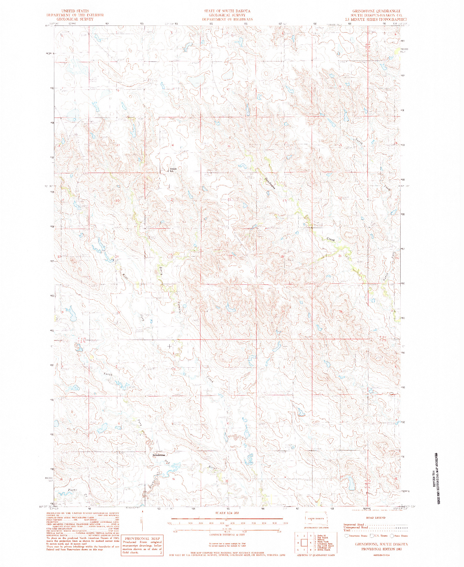 USGS 1:24000-SCALE QUADRANGLE FOR GRINDSTONE, SD 1983