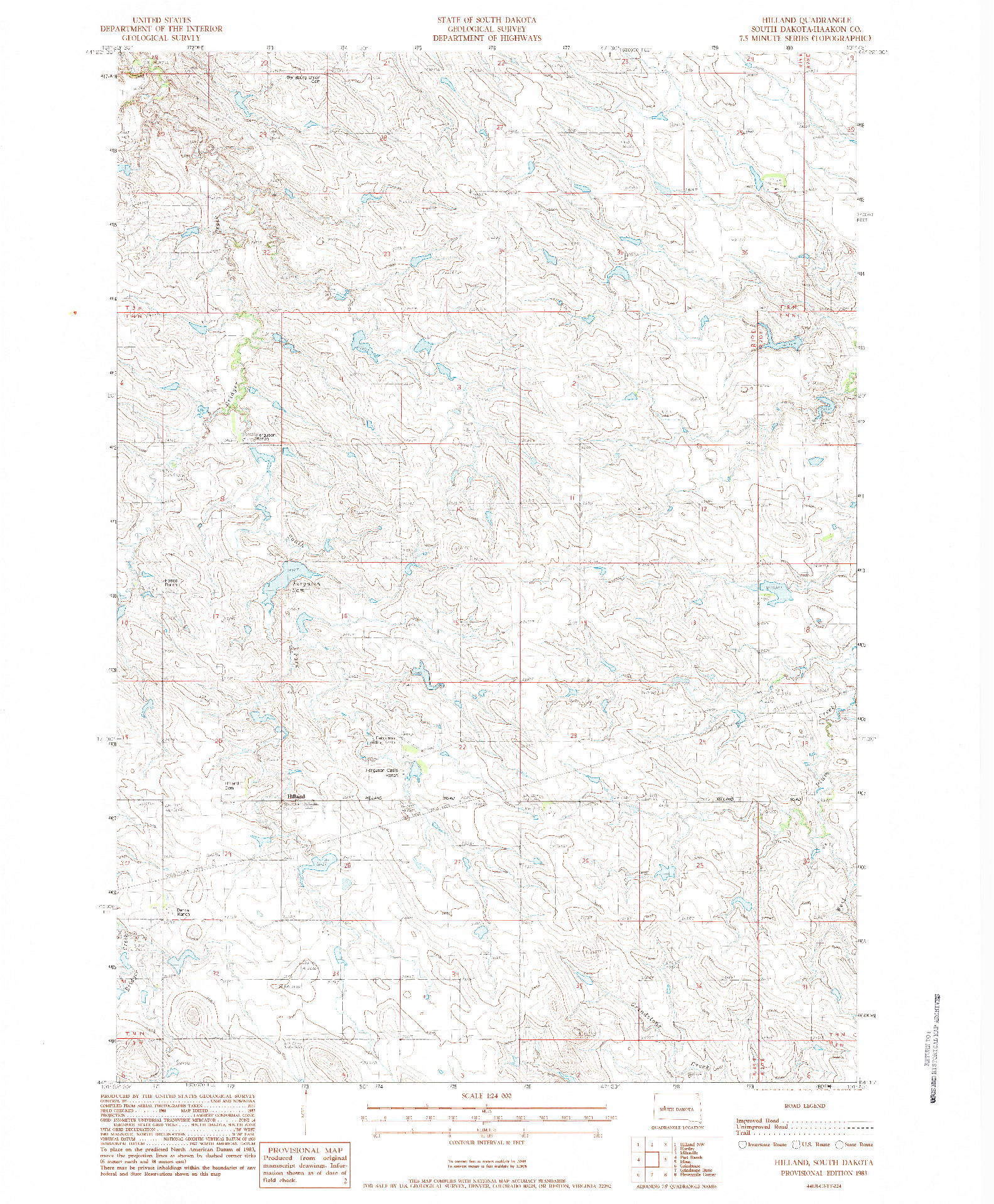 USGS 1:24000-SCALE QUADRANGLE FOR HILLAND, SD 1983