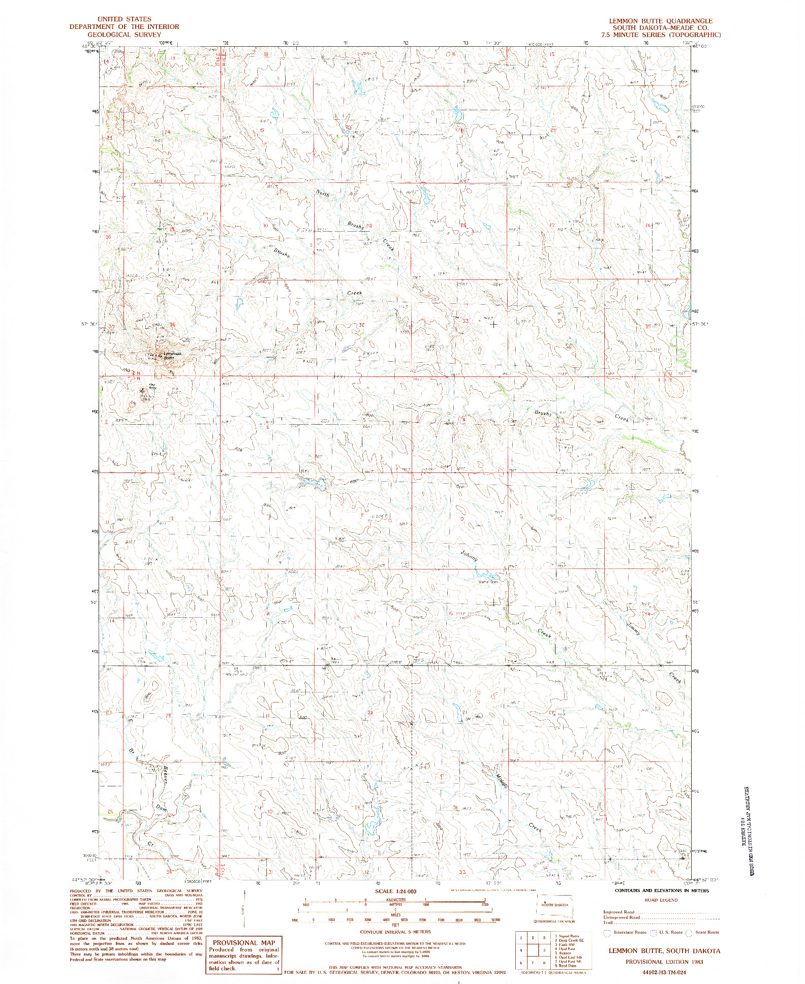 USGS 1:24000-SCALE QUADRANGLE FOR LEMMON BUTTE, SD 1983