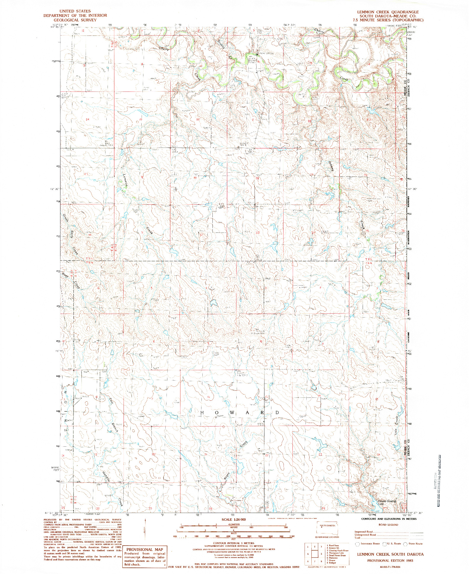 USGS 1:24000-SCALE QUADRANGLE FOR LEMMON CREEK, SD 1983