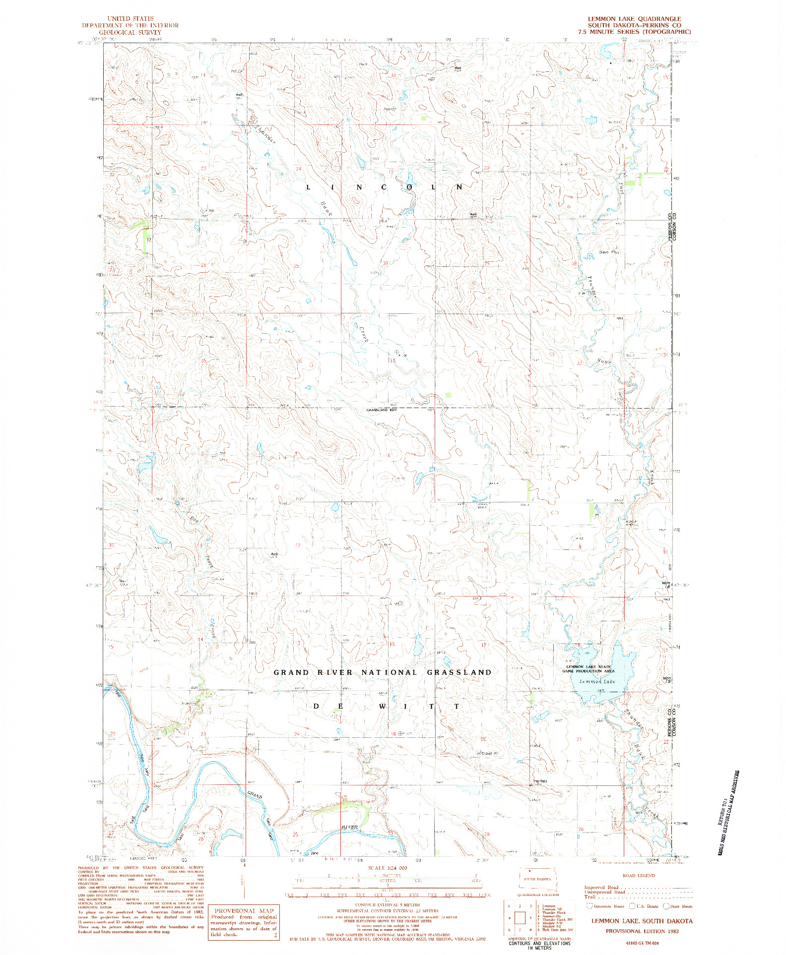 USGS 1:24000-SCALE QUADRANGLE FOR LEMMON LAKE, SD 1983