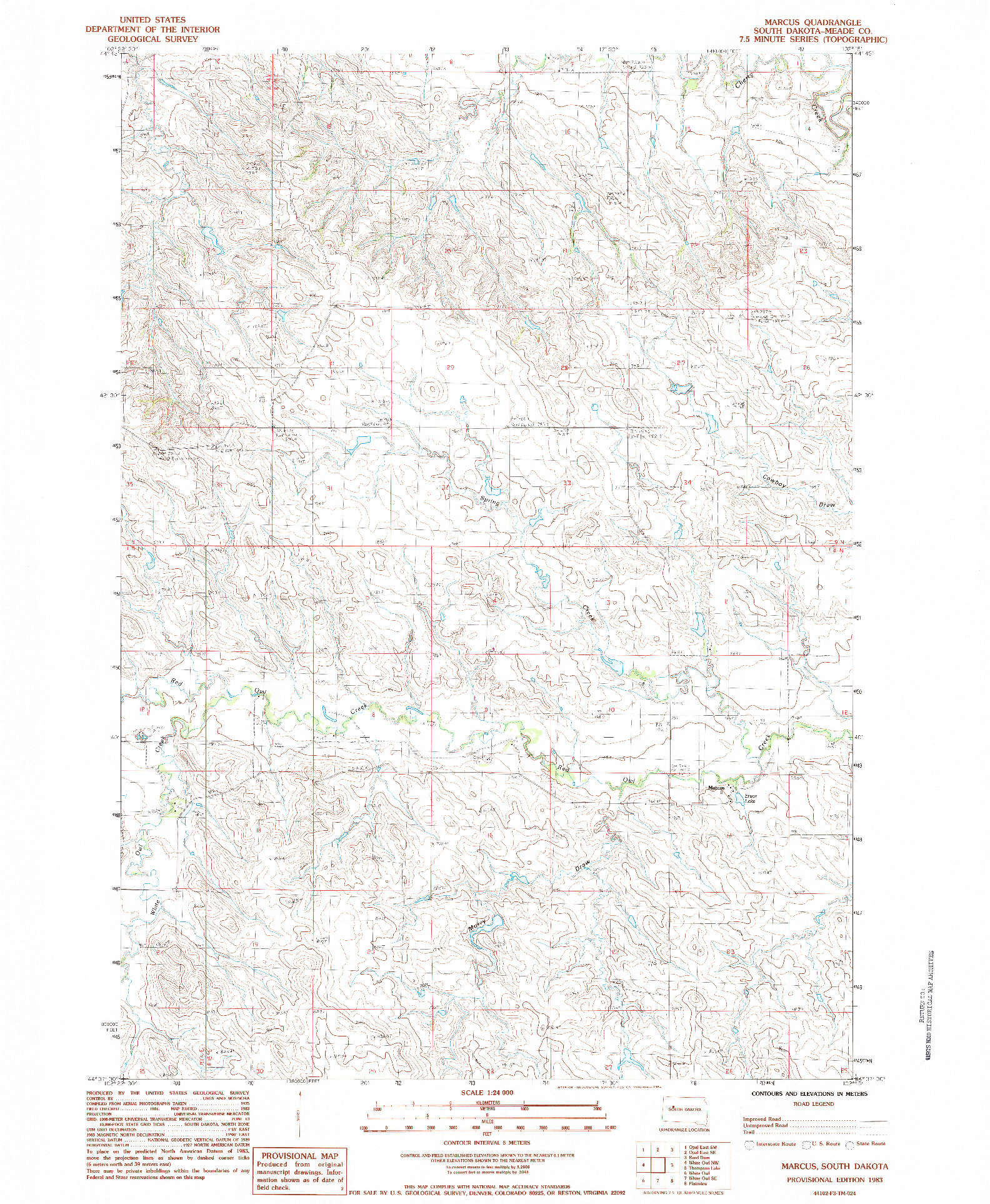 USGS 1:24000-SCALE QUADRANGLE FOR MARCUS, SD 1983