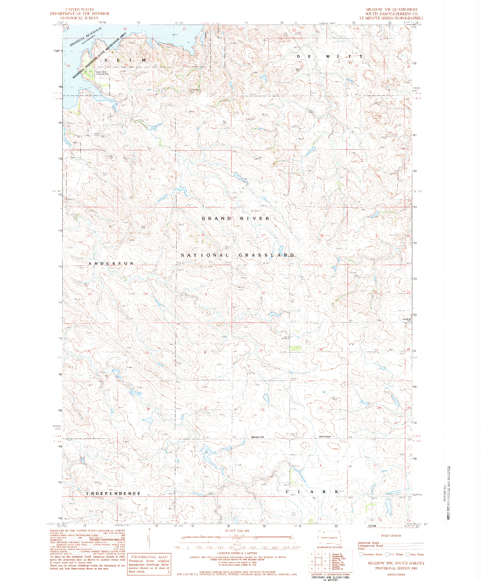 USGS 1:24000-SCALE QUADRANGLE FOR MEADOW NW, SD 1983