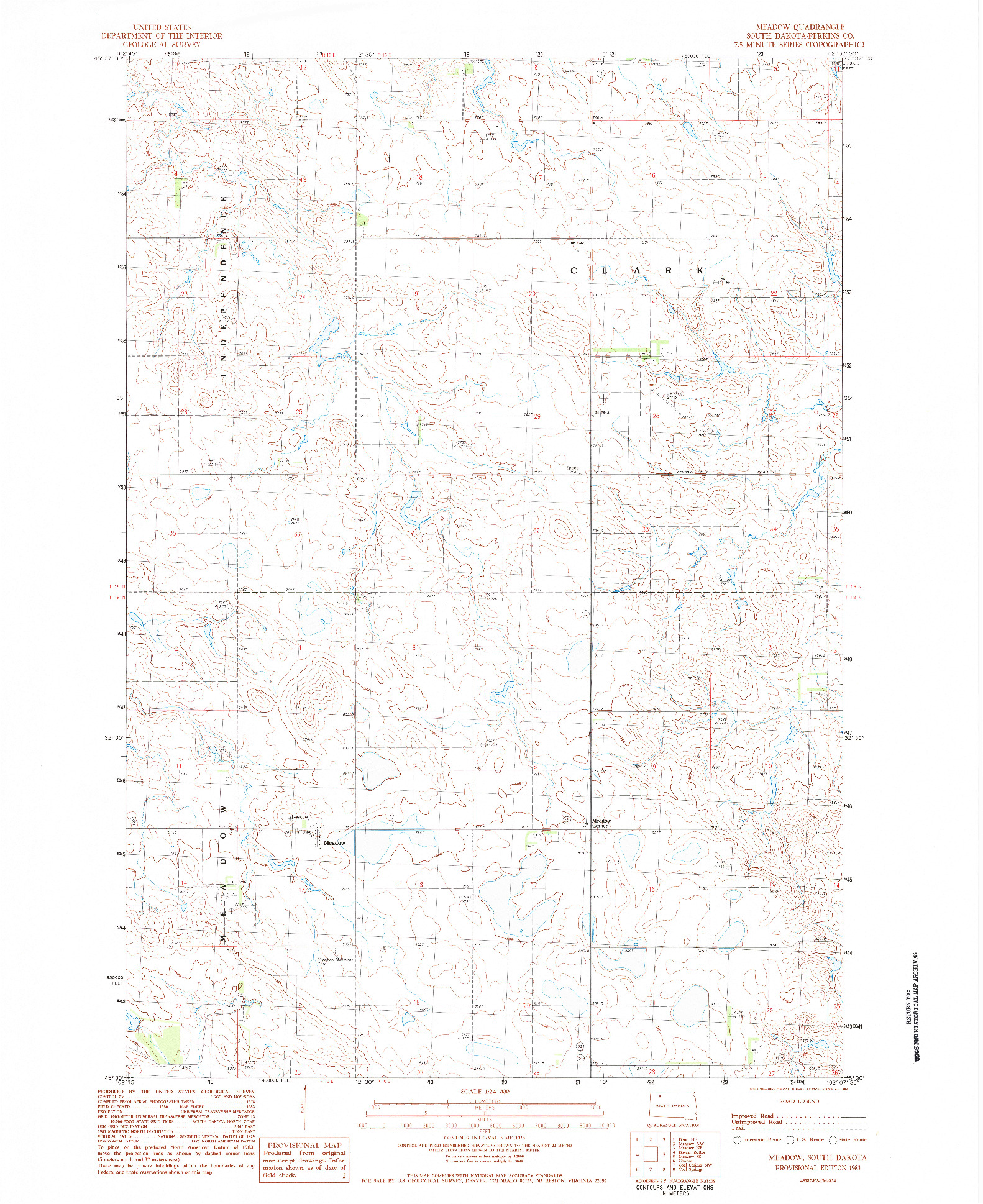 USGS 1:24000-SCALE QUADRANGLE FOR MEADOW, SD 1983