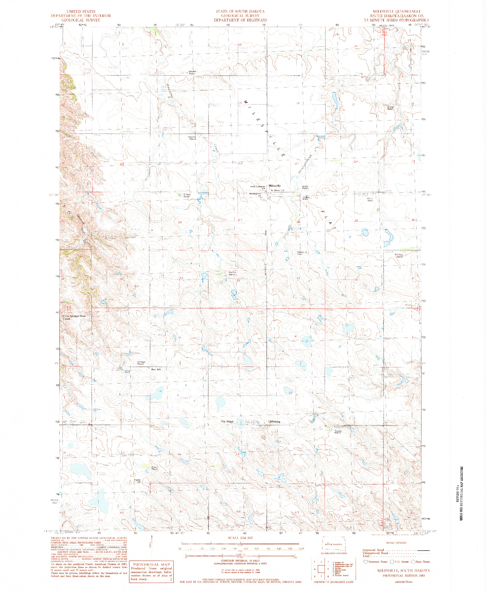 USGS 1:24000-SCALE QUADRANGLE FOR MILESVILLE, SD 1983