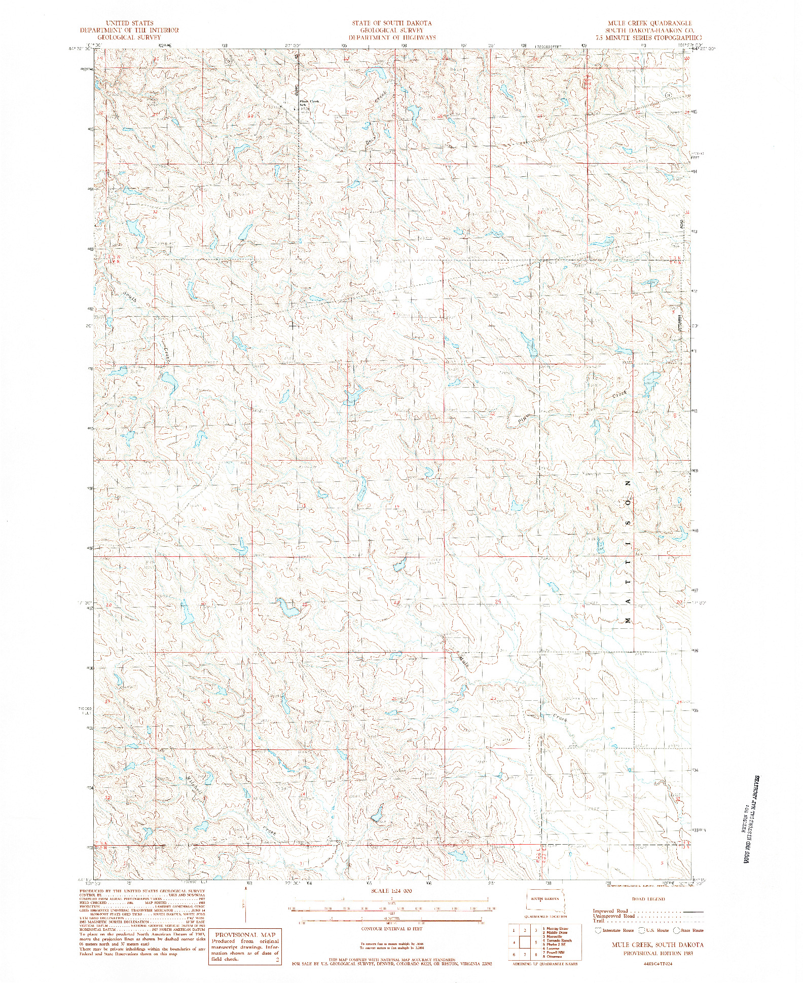 USGS 1:24000-SCALE QUADRANGLE FOR MULE CREEK, SD 1983