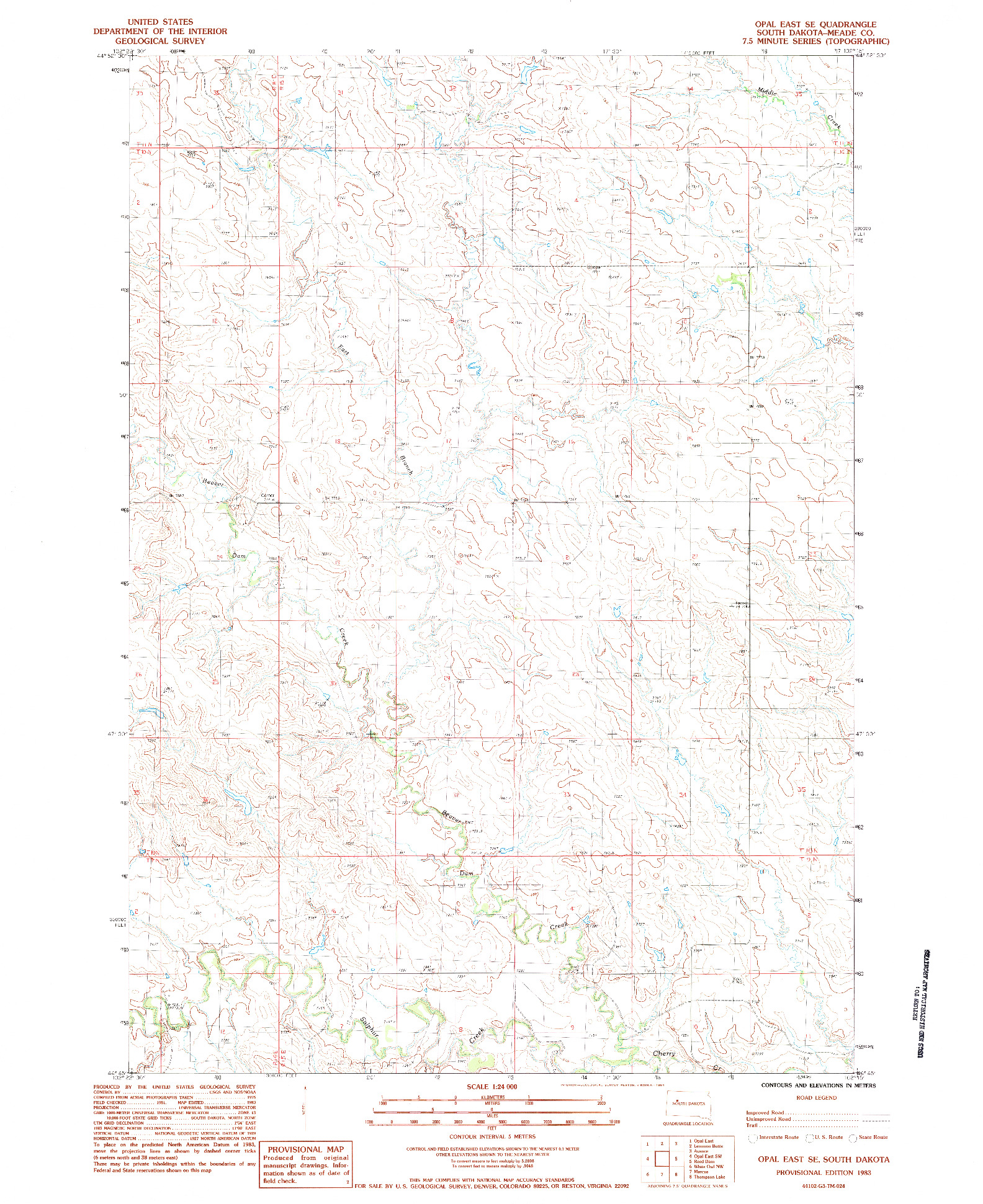 USGS 1:24000-SCALE QUADRANGLE FOR OPAL EAST SE, SD 1983