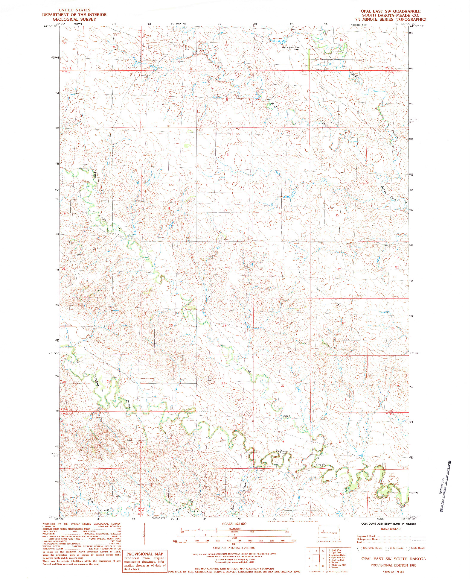 USGS 1:24000-SCALE QUADRANGLE FOR OPAL EAST SW, SD 1983