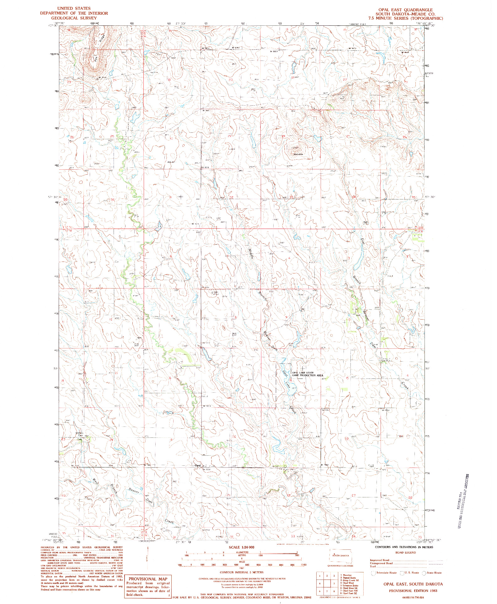USGS 1:24000-SCALE QUADRANGLE FOR OPAL EAST, SD 1983