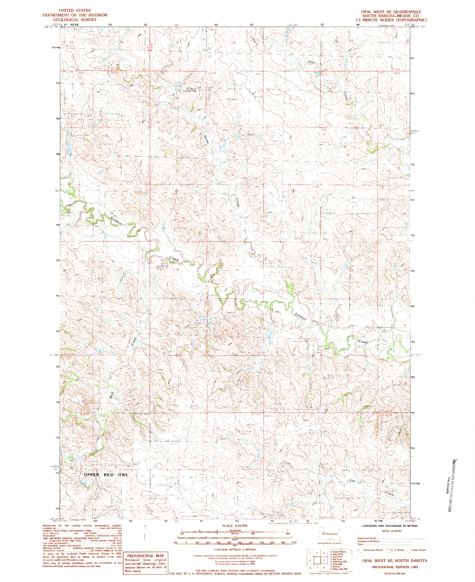 USGS 1:24000-SCALE QUADRANGLE FOR OPAL WEST SE, SD 1983